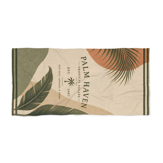 Palm Haven Beach Towel — Tropical Palm Leaves Resort Design - Creations by Chris and Carlos