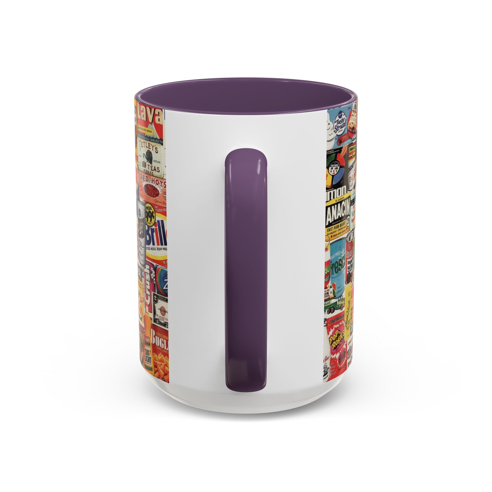 Vintage Retro Ads Coffee Mug — Collage of Classic Brand Labels (11/15oz Accent Mug) - Creations by Chris and Carlos