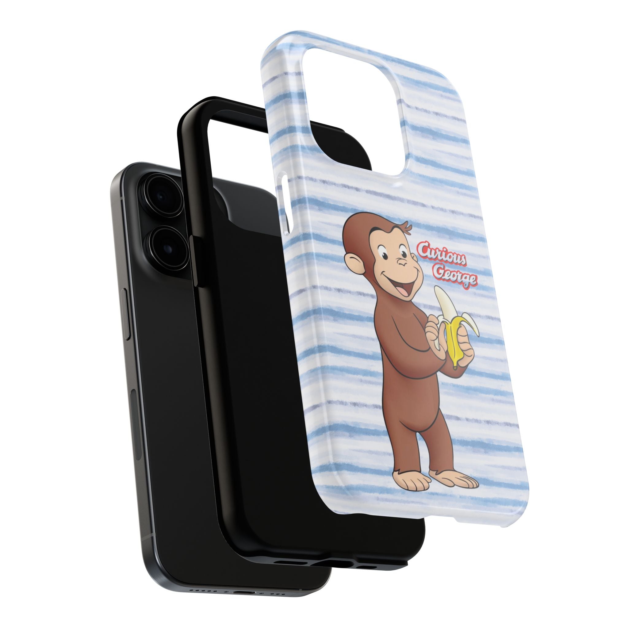 Curious George Banana Tough Phone Case — Cute Kids iPhone Cover, Blue Stripe Protective Case - Creations by Chris and Carlos