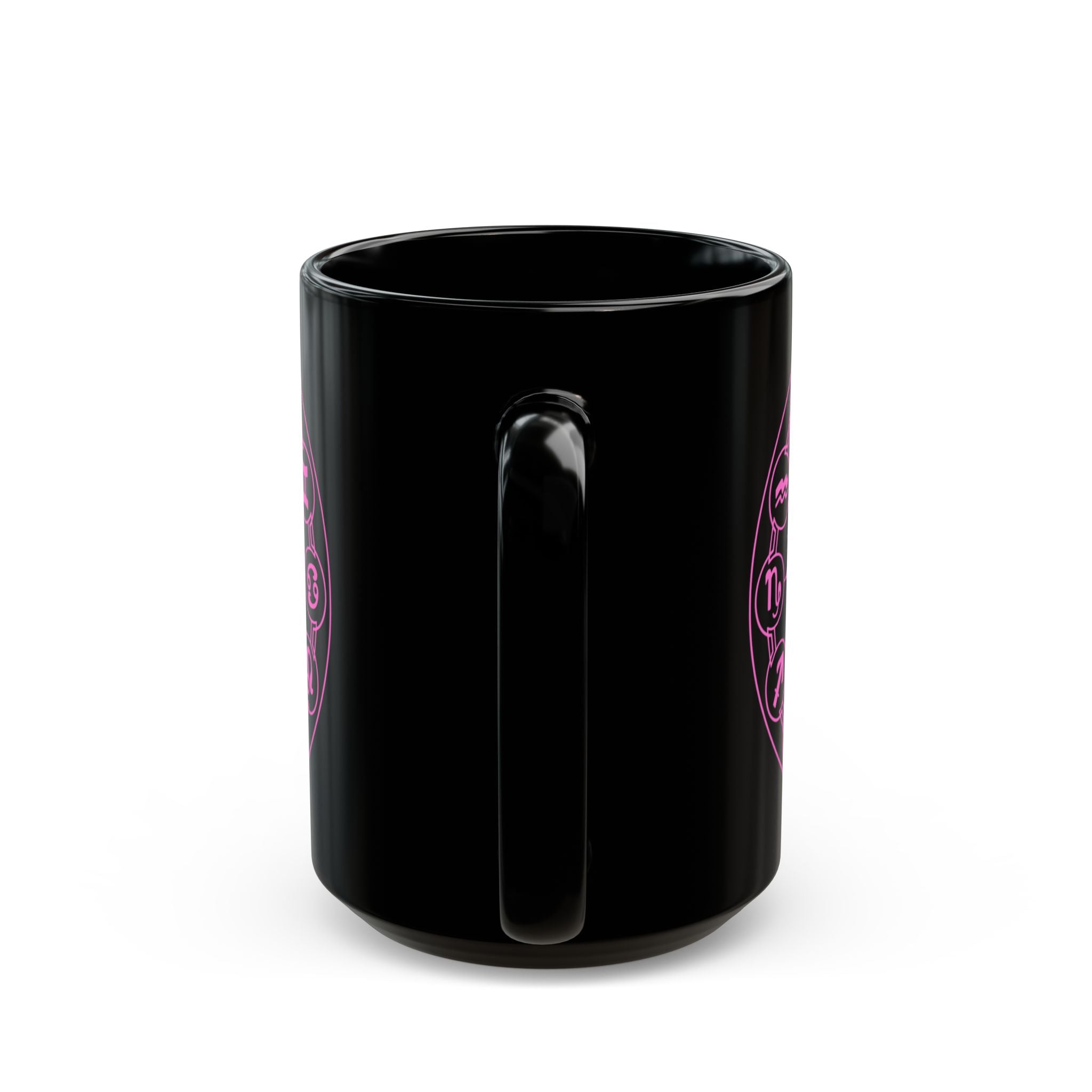 Zodiac Wheel Black Mug — Pink Astrology Symbols Coffee Cup (11oz/15oz) - Creations by Chris and Carlos