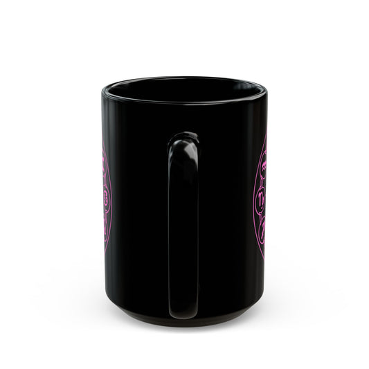 Zodiac Wheel Black Mug — Pink Astrology Symbols Coffee Cup (11oz/15oz) - Creations by Chris and Carlos