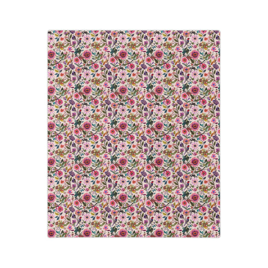 Floral Velveteen Microfiber Blanket — Pink Garden Rose Pattern, Soft Cozy Throw for Bedroom & Gifts - Creations by Chris and Carlos