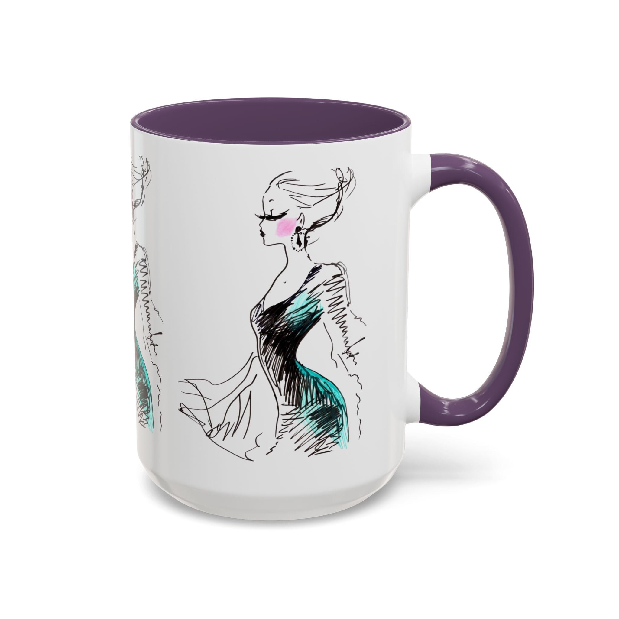 Fashion Sketch Accent Coffee Mug — Chic Hand-Drawn Dress Illustration (11/15 oz) - Creations by Chris and Carlos