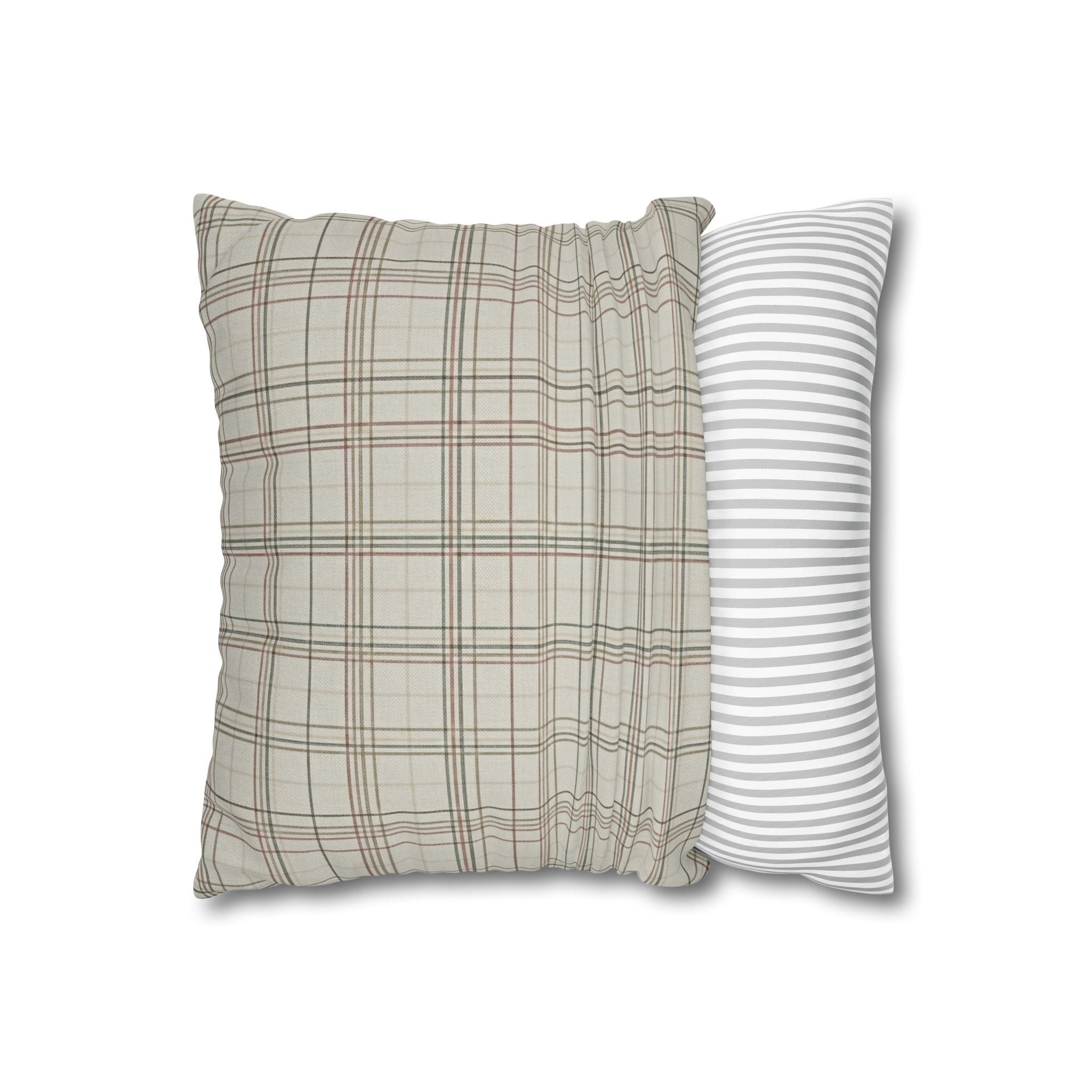 Plaid Farmhouse Pillowcase — Neutral Beige Check Square Throw Pillow Cover - Creations by Chris and Carlos
