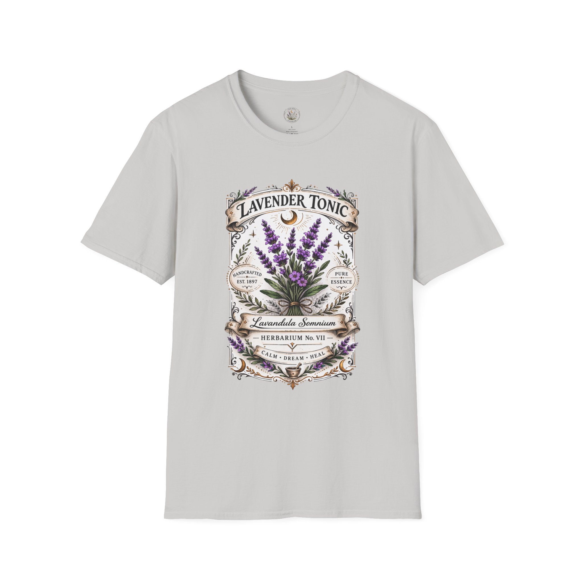 Old Soul Apothecary Lavender Tonic Botanical Tee — Vintage Herbal Label Shirt - Creations by Chris and Carlos