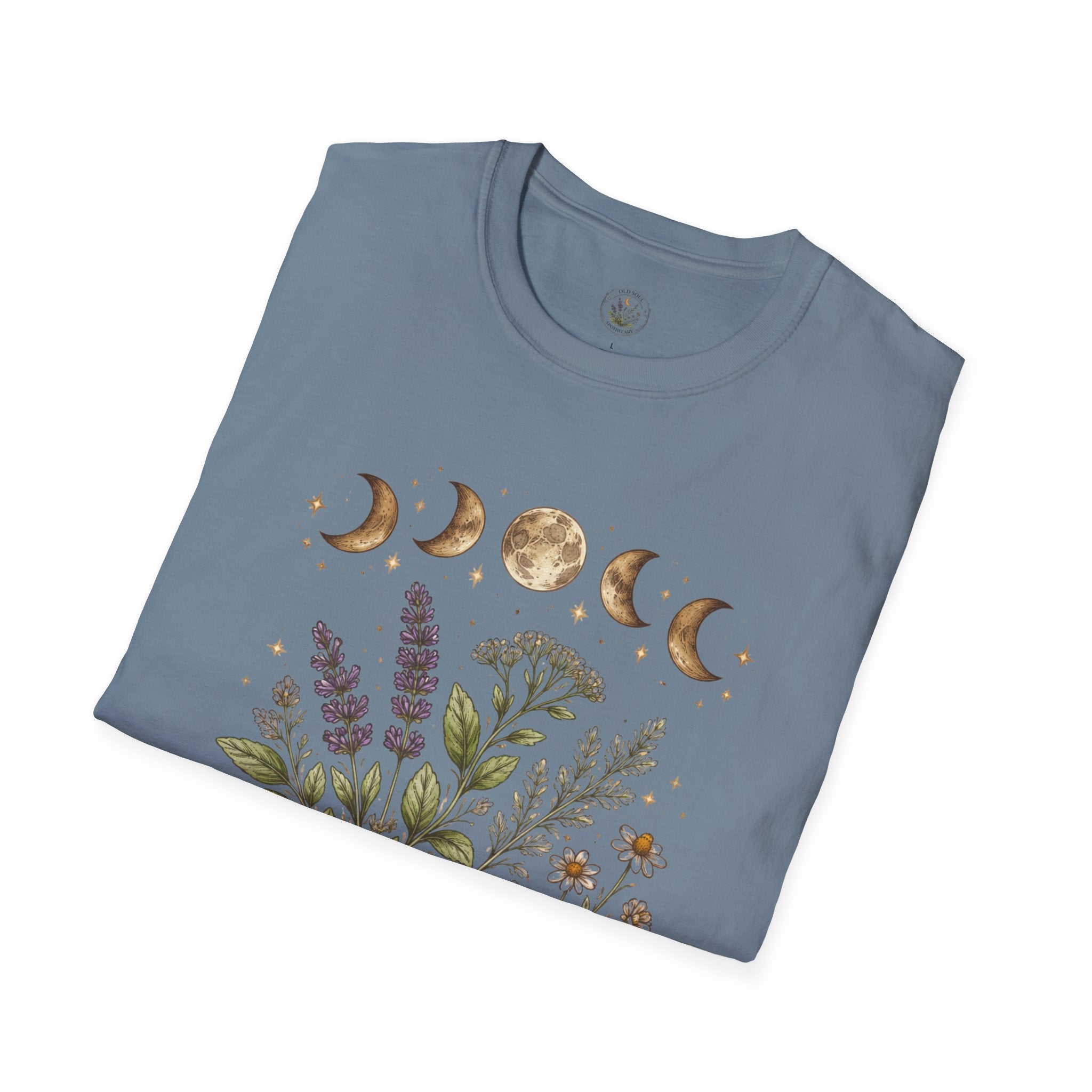 Old Soul Apothecary Botanical Moon Phase T-Shirt — Floral Moon Phases Tee - Creations by Chris and Carlos