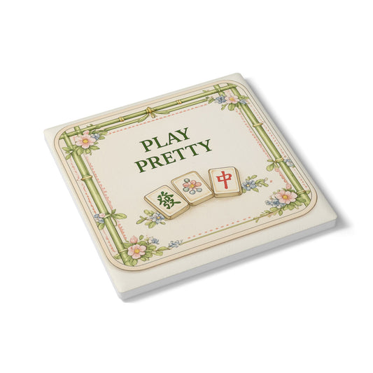 Ceramic Coaster — "Play Pretty" Mahjong Floral Vintage Tile Coaster - Creations by Chris and Carlos