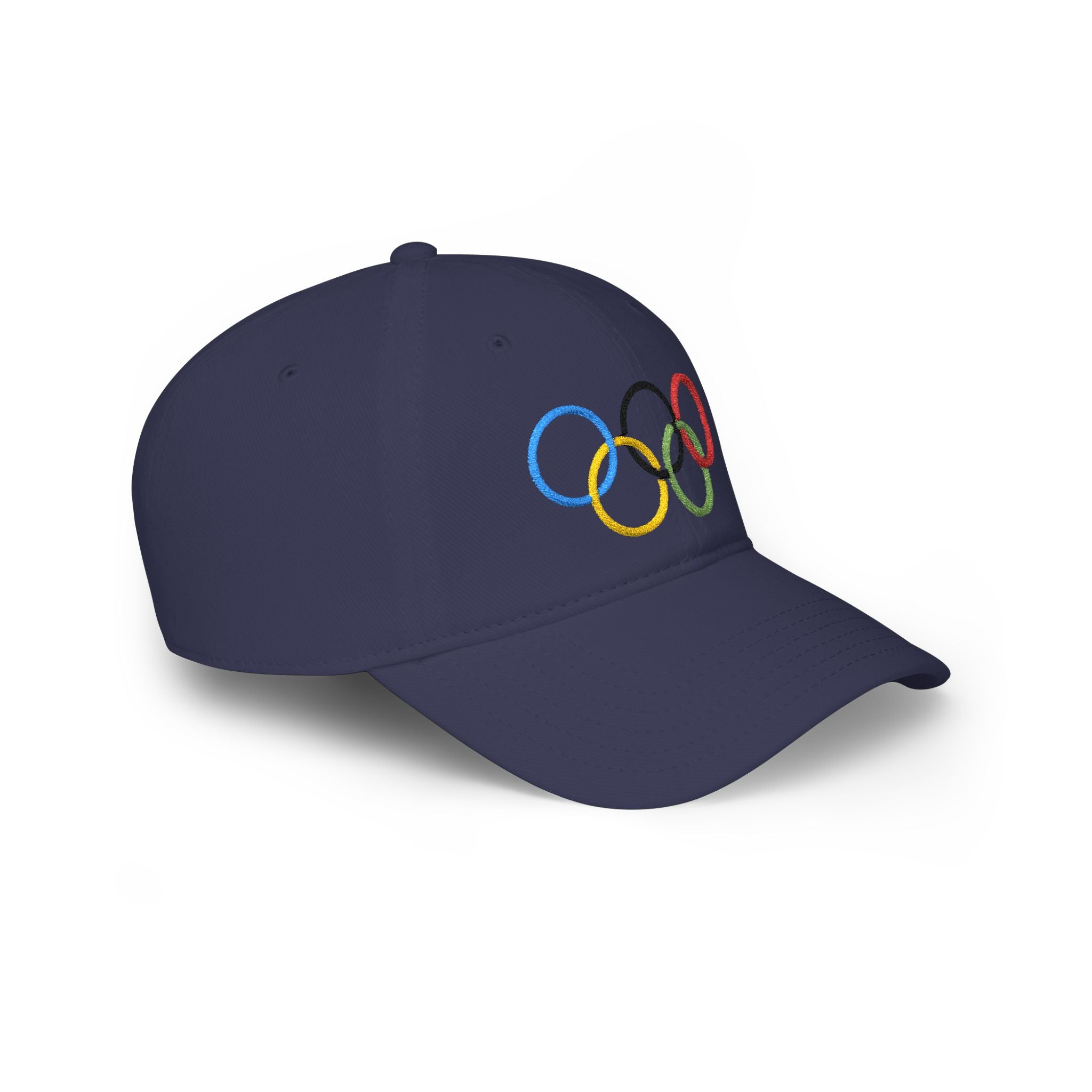 Olympic Rings Embroidered Baseball Cap — Red Low Profile Sport Hat - Creations by Chris and Carlos