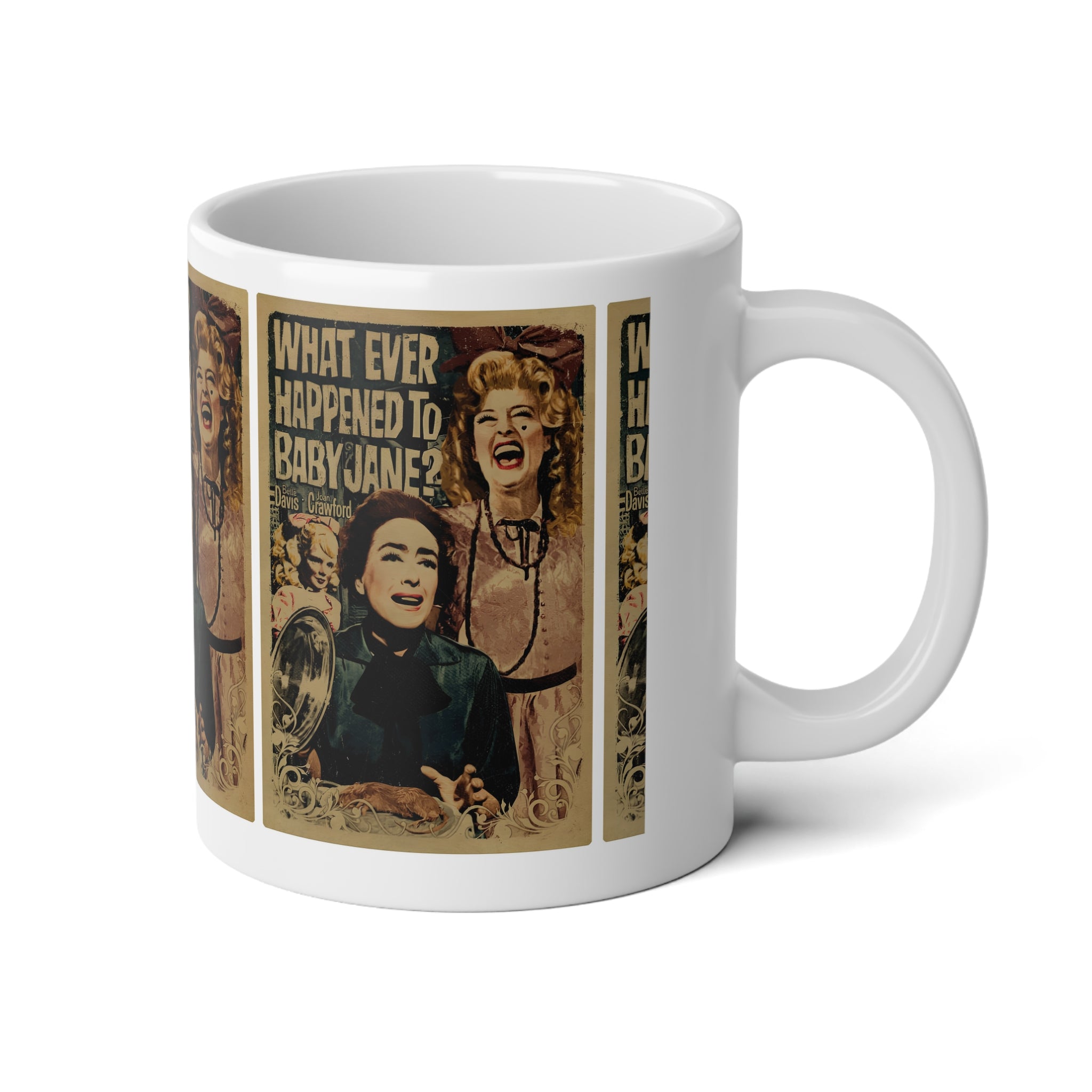 20oz Vintage 'What Ever Happened to Baby Jane?' Jumbo Mug – Retro Horror Movie Poster Coffee Cup - Creations by Chris and Carlos