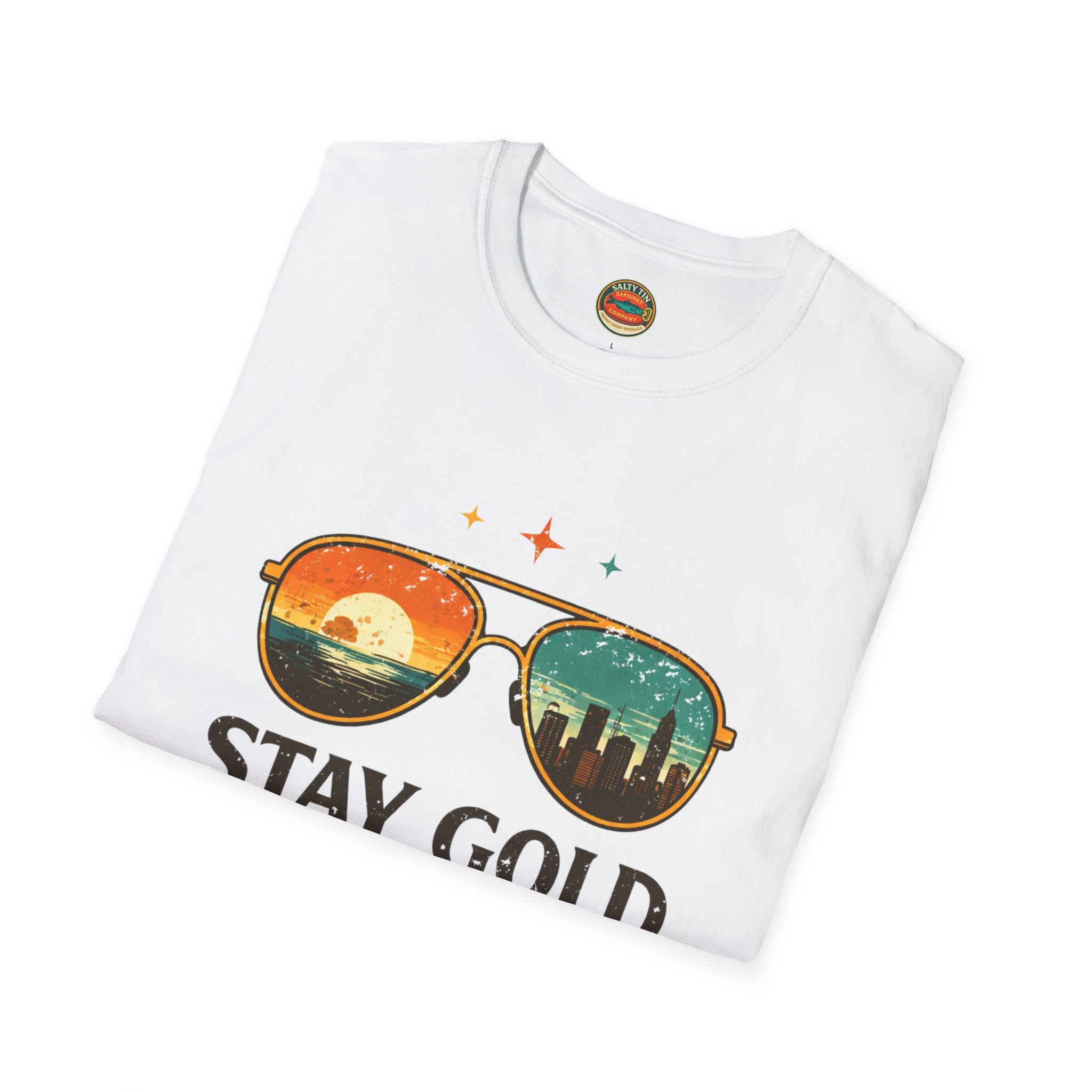Stay Gold Old Soul T-Shirt - Vintage Sunglasses Sunset Graphic - Creations by Chris and Carlos