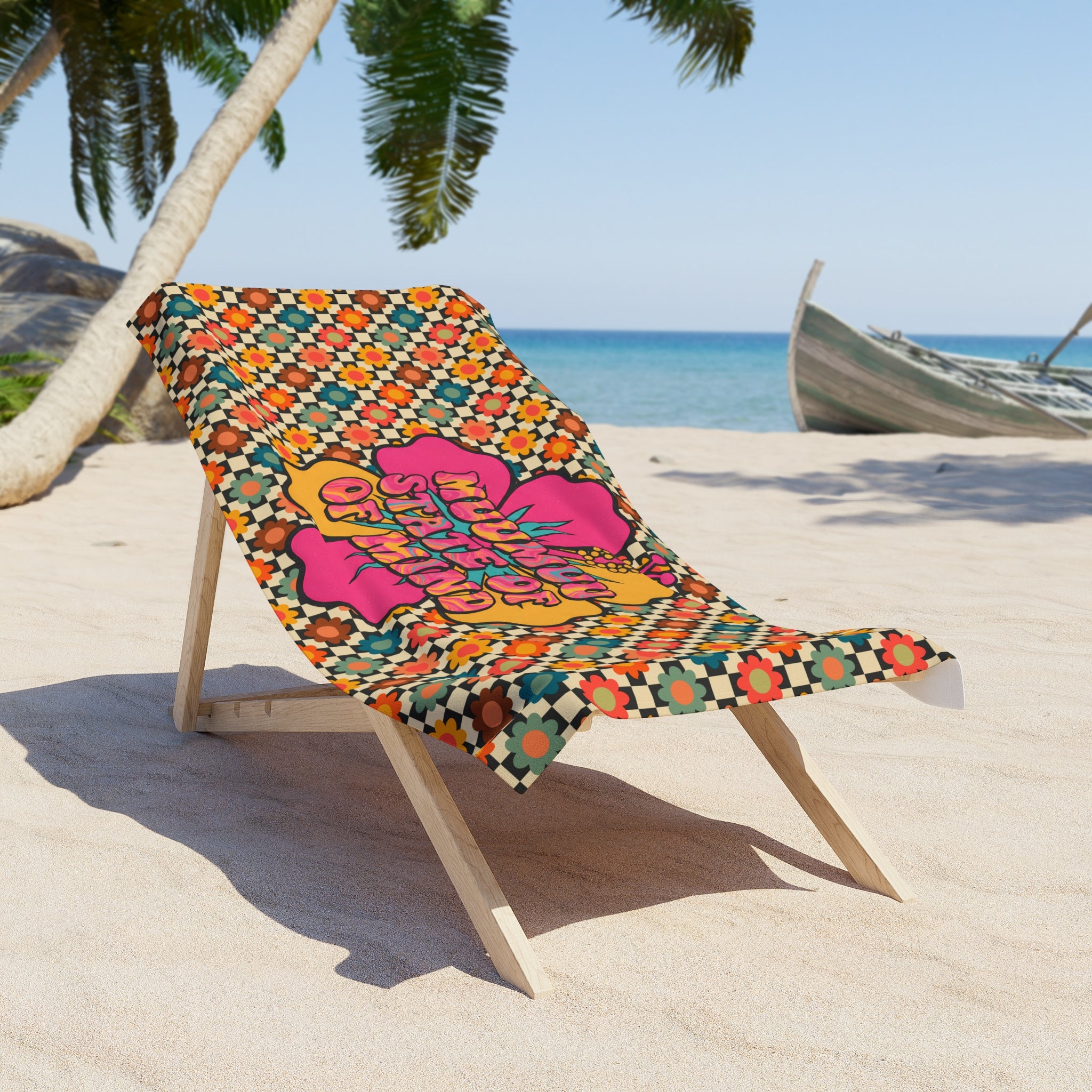 Stateroom 401 Roper's Romp Collection- Beach Towel - "Muumuu State of Mind" Retro Floral Hawaiian Towel - Creations by Chris and Carlos