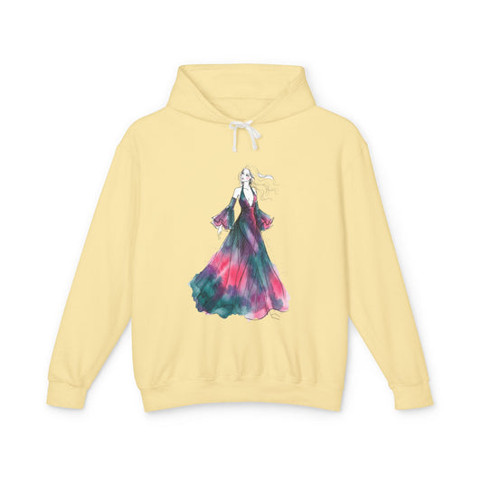 Watercolor Evening Gown Hoodie — Elegant Fashion Illustration Sweatshirt - Creations by Chris and Carlos