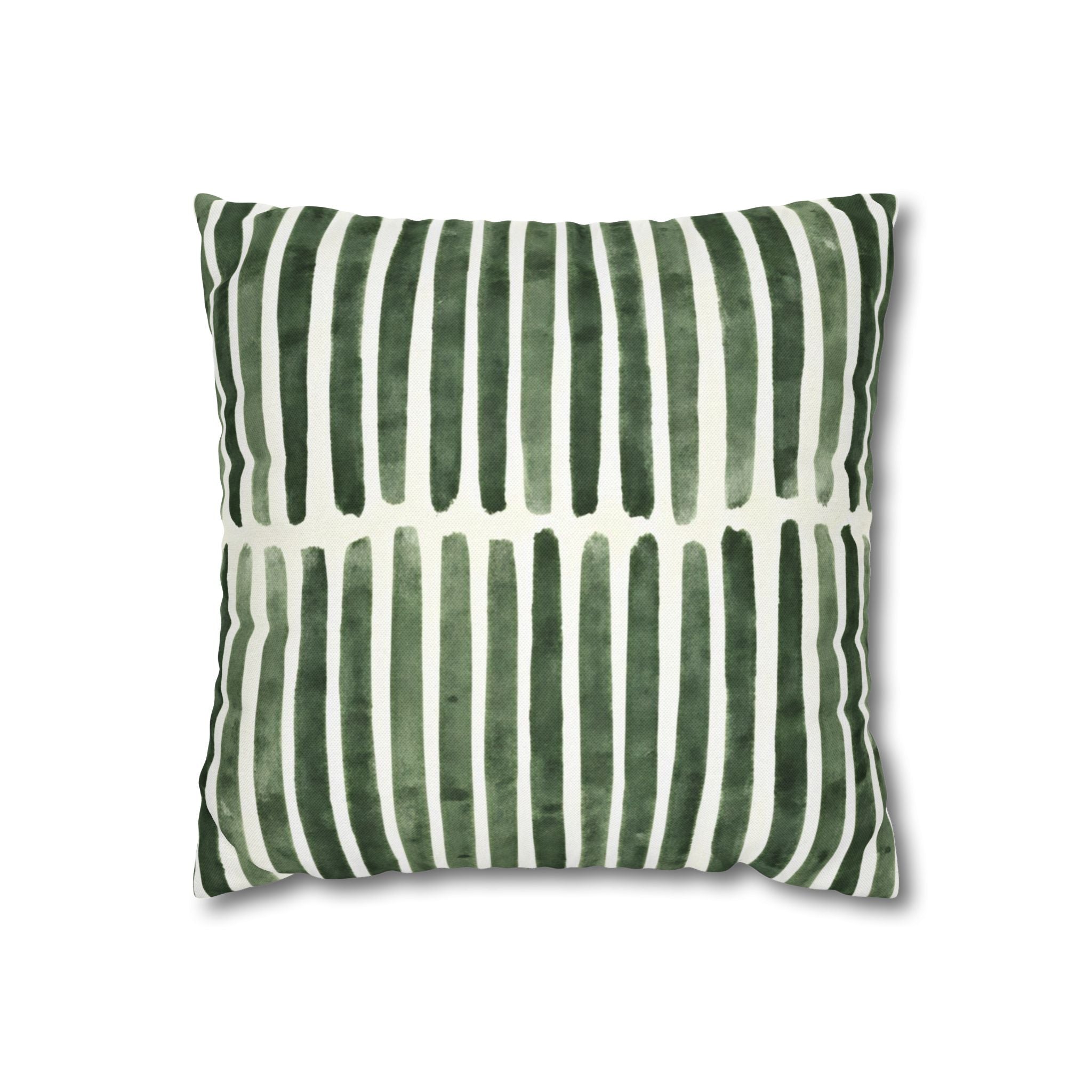 The Artisanal Flora Gallery Green Watercolor Stripe Square Pillowcase — Modern Boho Decorative Throw Pillow Cover - Creations by Chris and Carlos