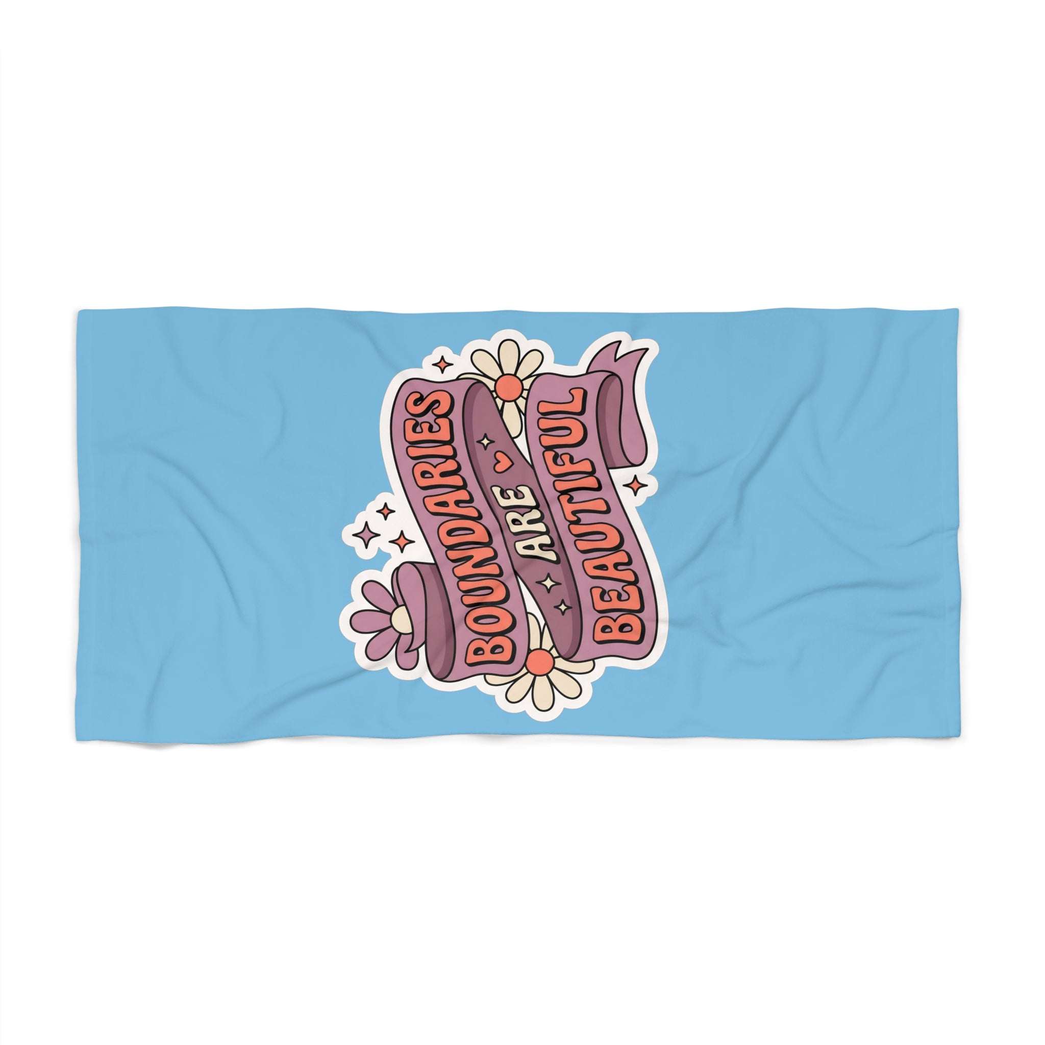 Beach Towel — "Boundaries Are Beautiful" Floral Self-Care Design - Creations by Chris and Carlos