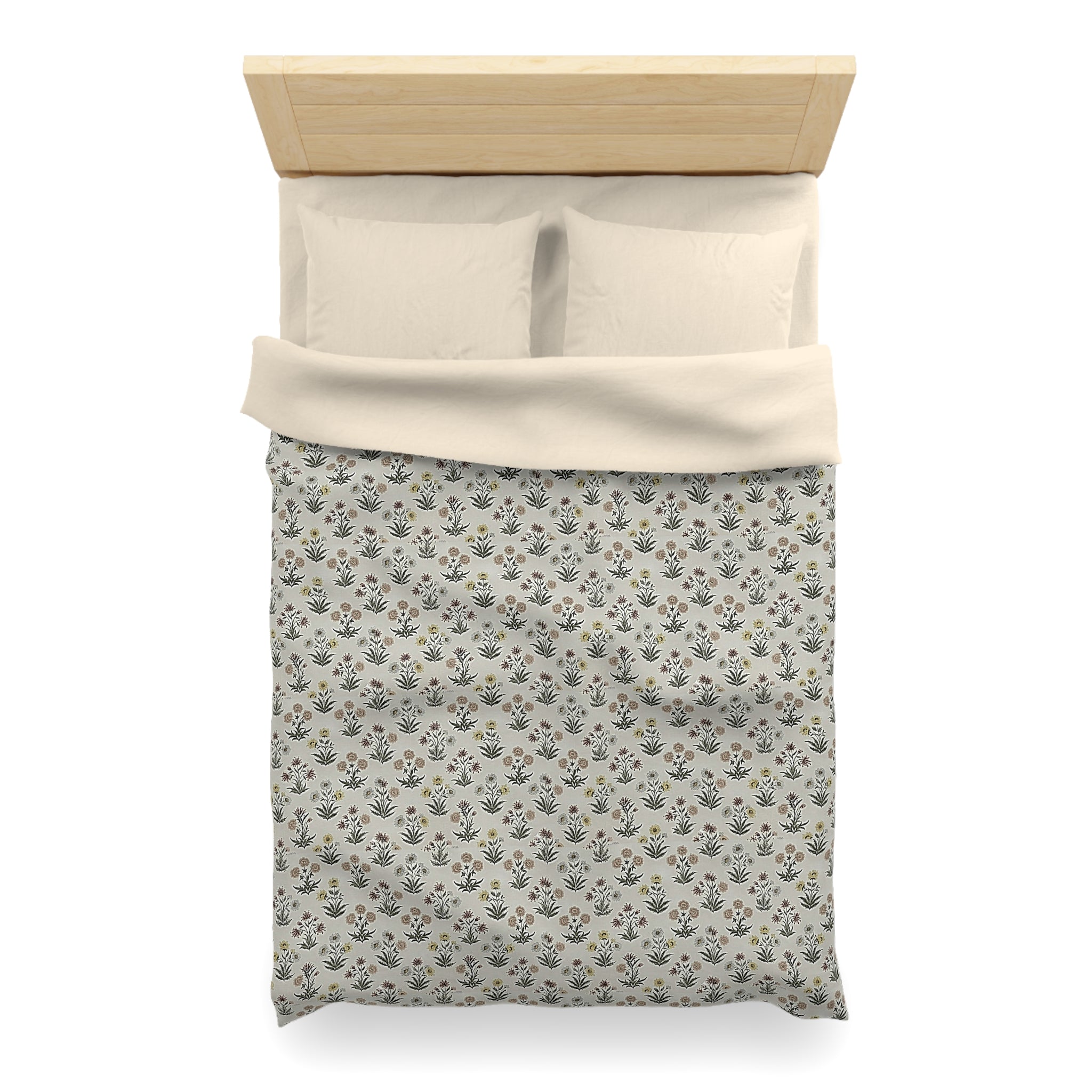 Floral Folk Pattern Duvet Cover — Neutral Microfiber Bedding - Creations by Chris and Carlos