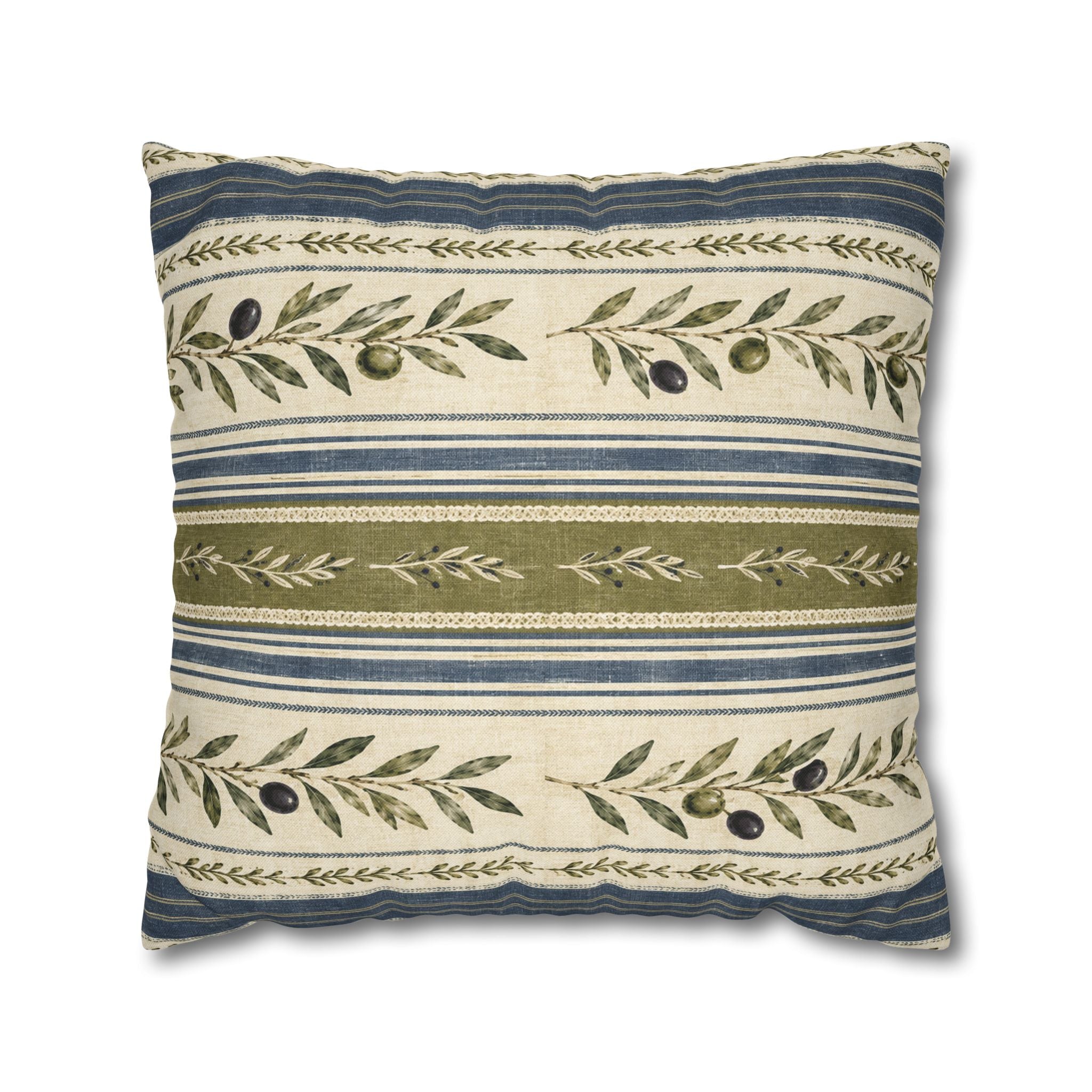 Olive & Navy Olive Branch Striped Throw Pillowcase - Creations by Chris and Carlos