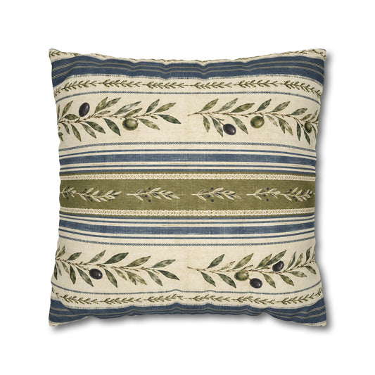 Olive & Navy Olive Branch Striped Throw Pillowcase - Creations by Chris and Carlos