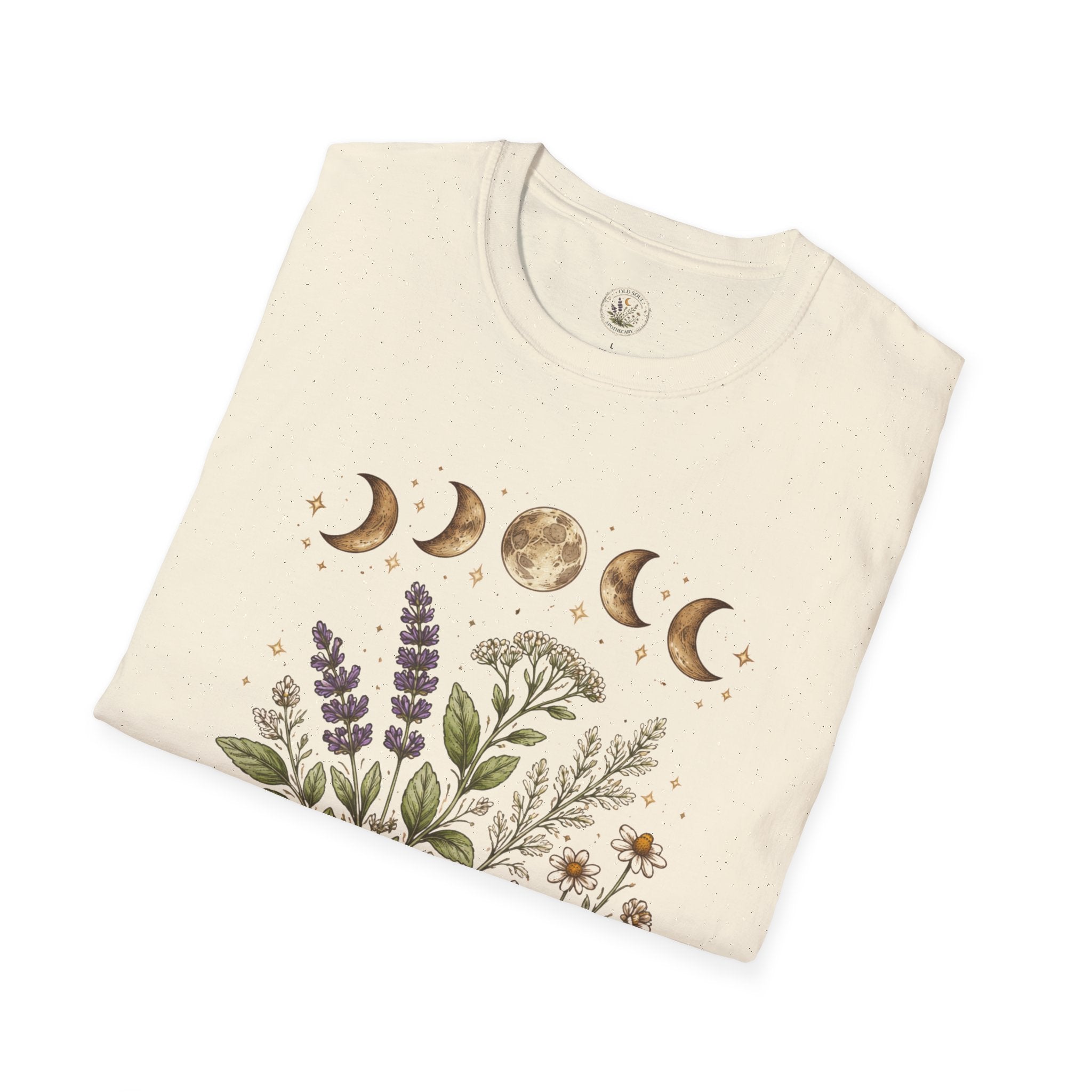 Old Soul Apothecary Botanical Moon Phase T-Shirt — Floral Moon Phases Tee - Creations by Chris and Carlos