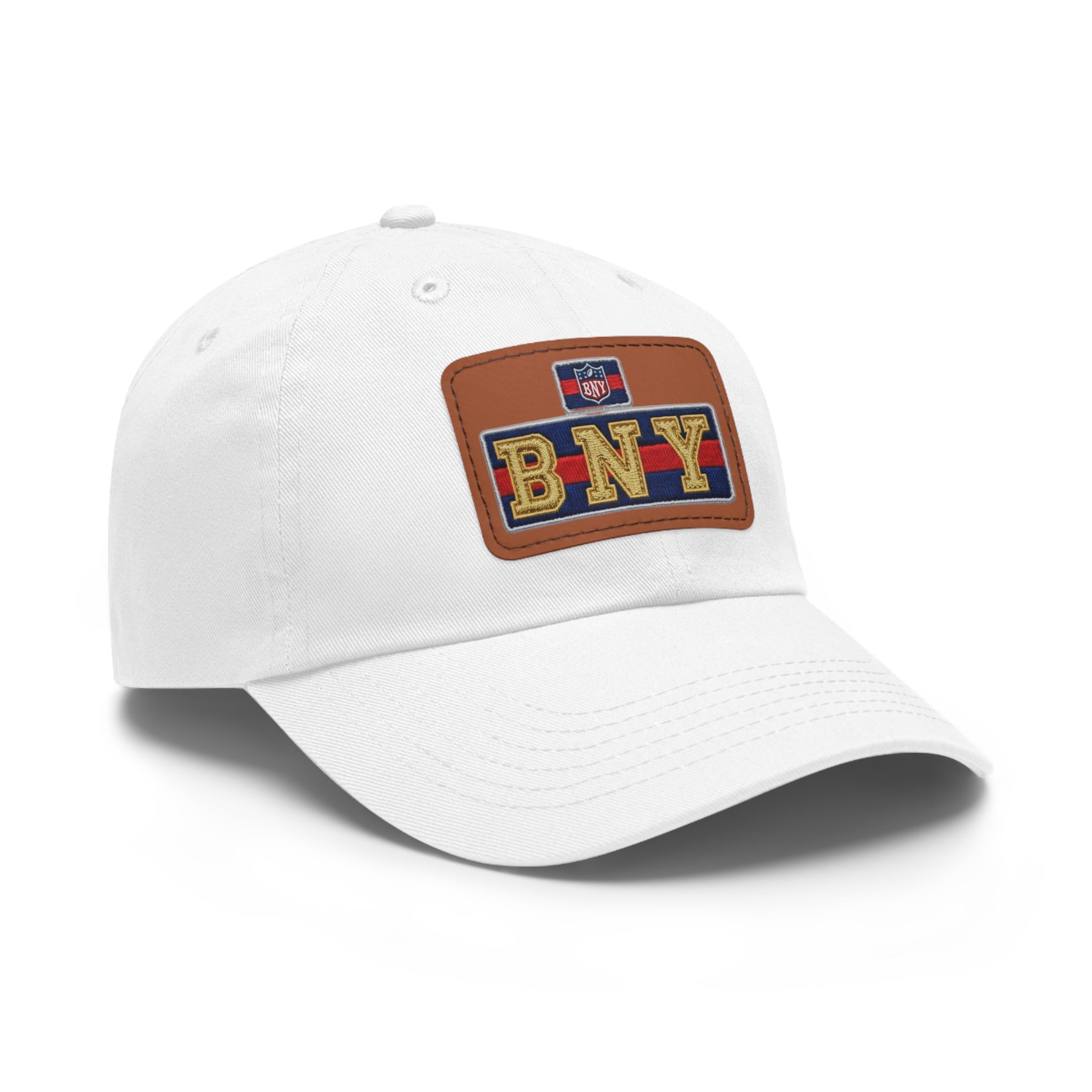 BNY Leather Patch Dad Hat – Vintage Varsity Baseball Cap - Creations by Chris and Carlos