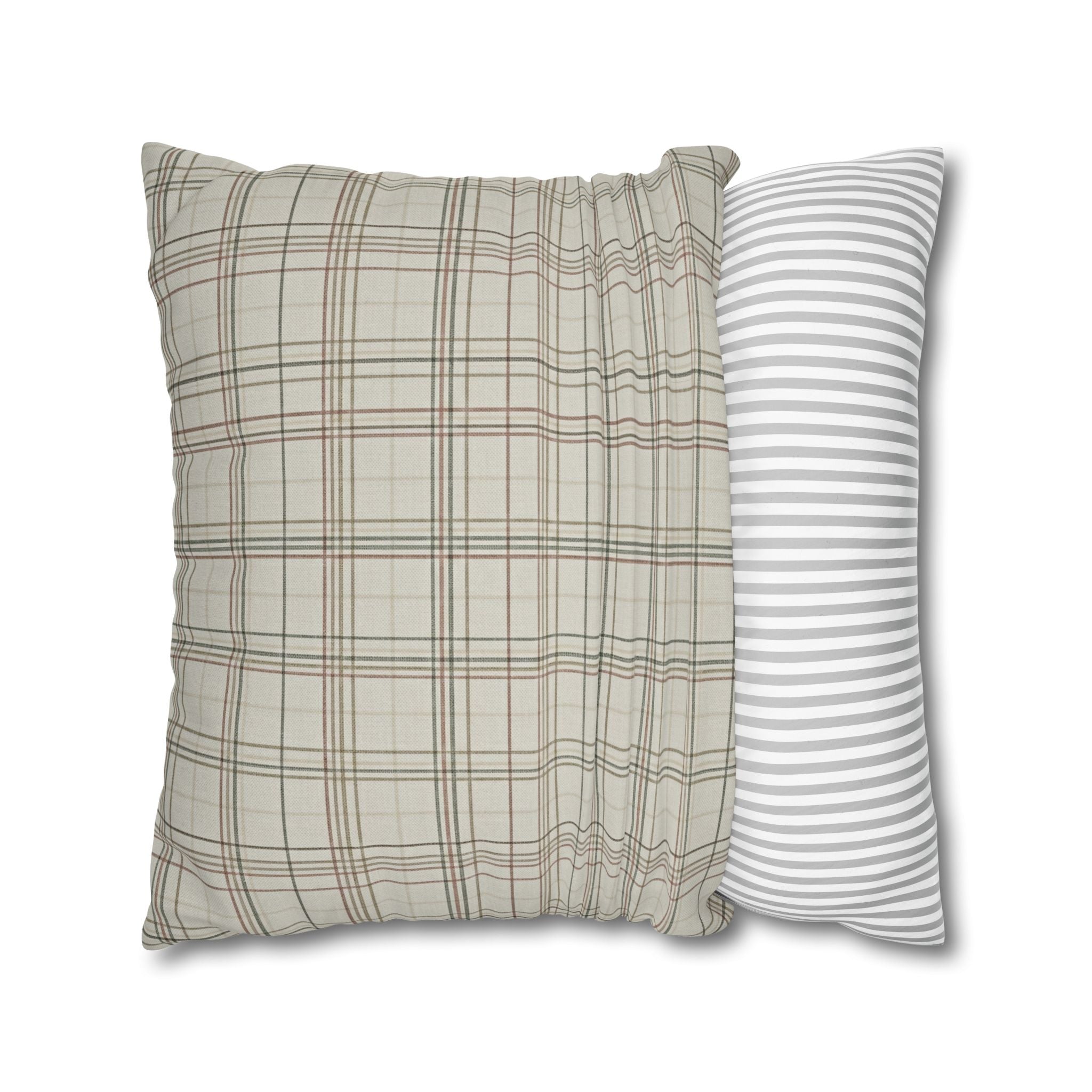 Plaid Farmhouse Pillowcase — Neutral Beige Check Square Throw Pillow Cover - Creations by Chris and Carlos