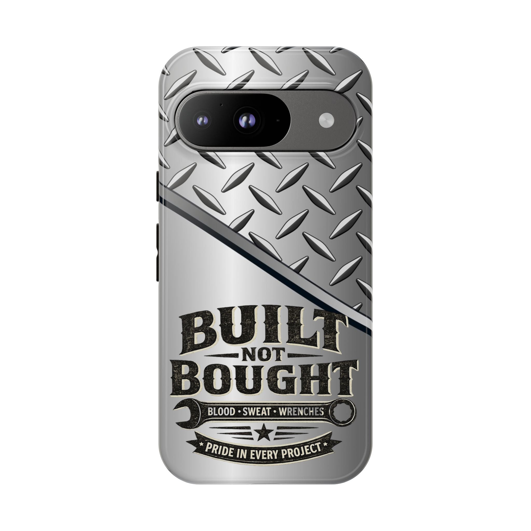 Built Not Bought Metal Diamond-Plate Phone Case — Rugged Tool Lover Gift - Creations by Chris and Carlos