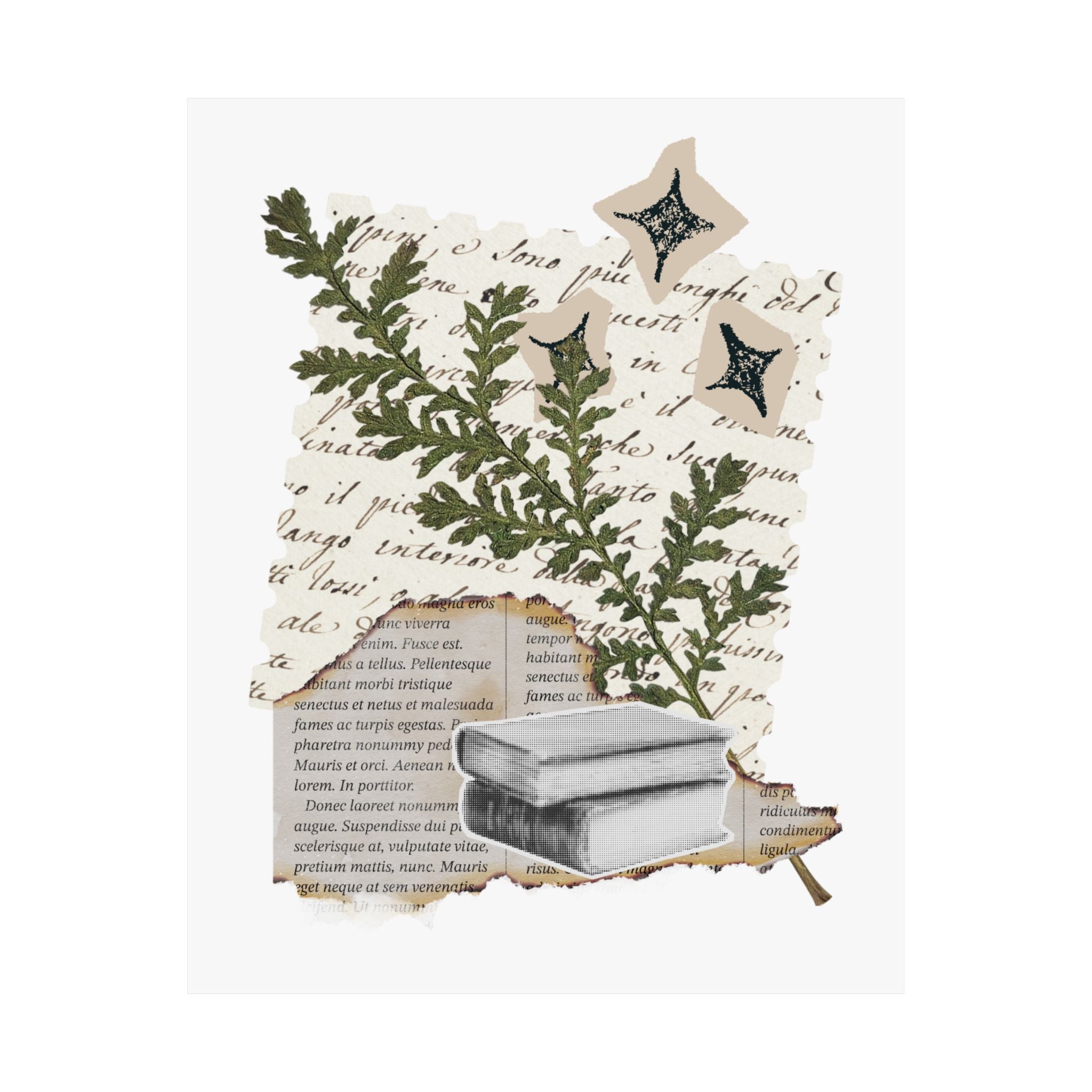 Briarwood Garden Botanical Collage Matte Poster — Vintage Books & Fern Wall Art - Creations by Chris and Carlos