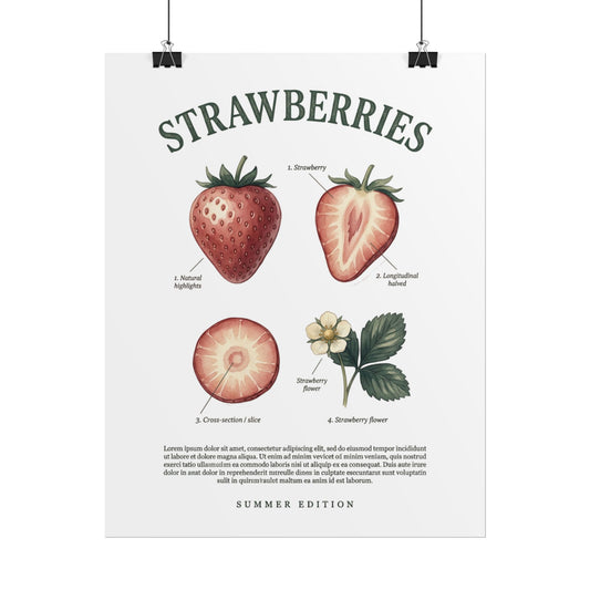 Strawberries Botanical Poster — Rolled Vintage Fruit Print - Creations by Chris and Carlos