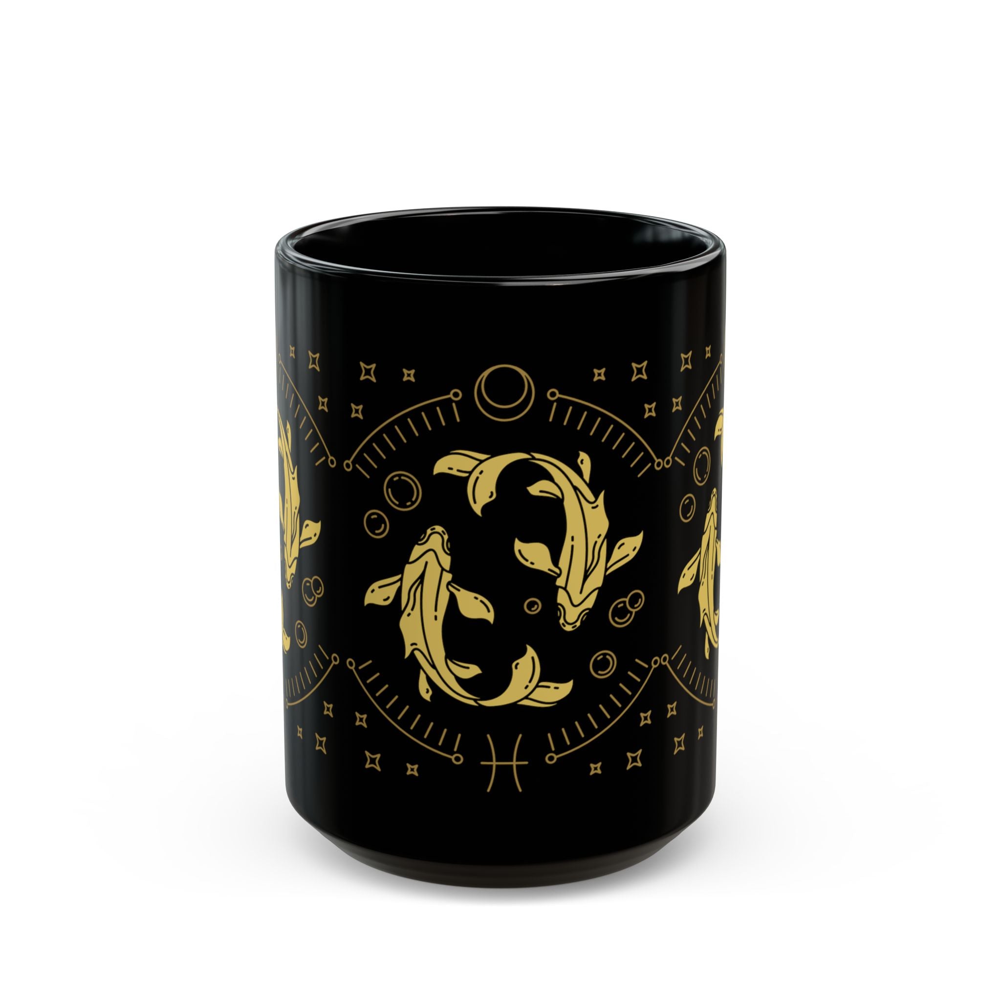 Pisces Gold Koi Black Mug — Zodiac Astrology Coffee Cup (11oz, 15oz) - Creations by Chris and Carlos