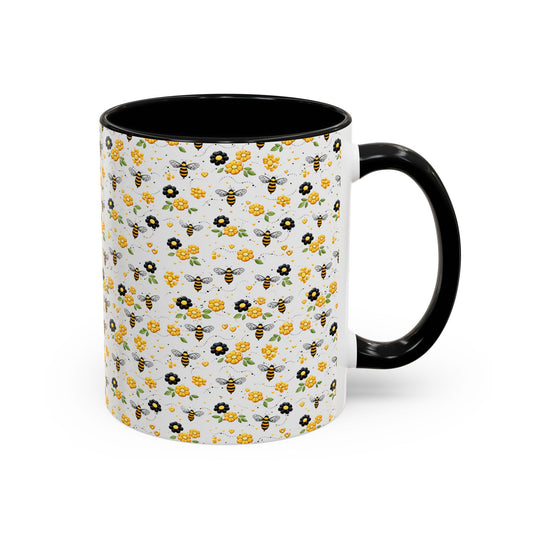 Bee & Yellow Floral Accent Coffee Mug – Cute Spring Floral Pattern (11/15oz) - Creations by Chris and Carlos