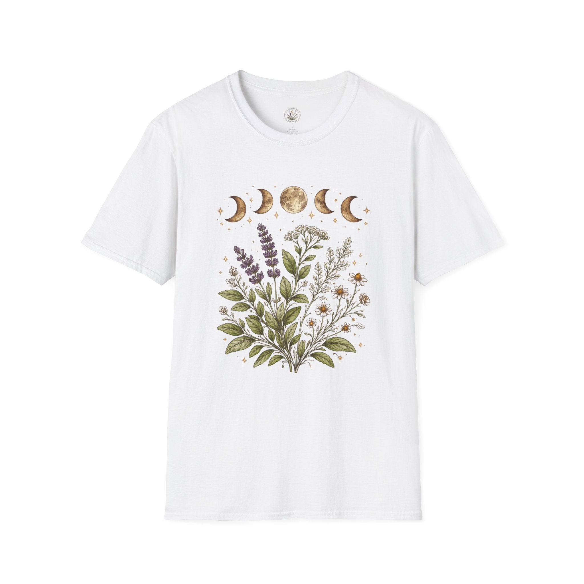 Old Soul Apothecary Botanical Moon Phase T-Shirt — Floral Moon Phases Tee - Creations by Chris and Carlos