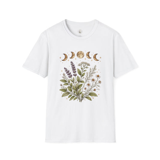 Old Soul Apothecary Botanical Moon Phase T-Shirt — Floral Moon Phases Tee - Creations by Chris and Carlos