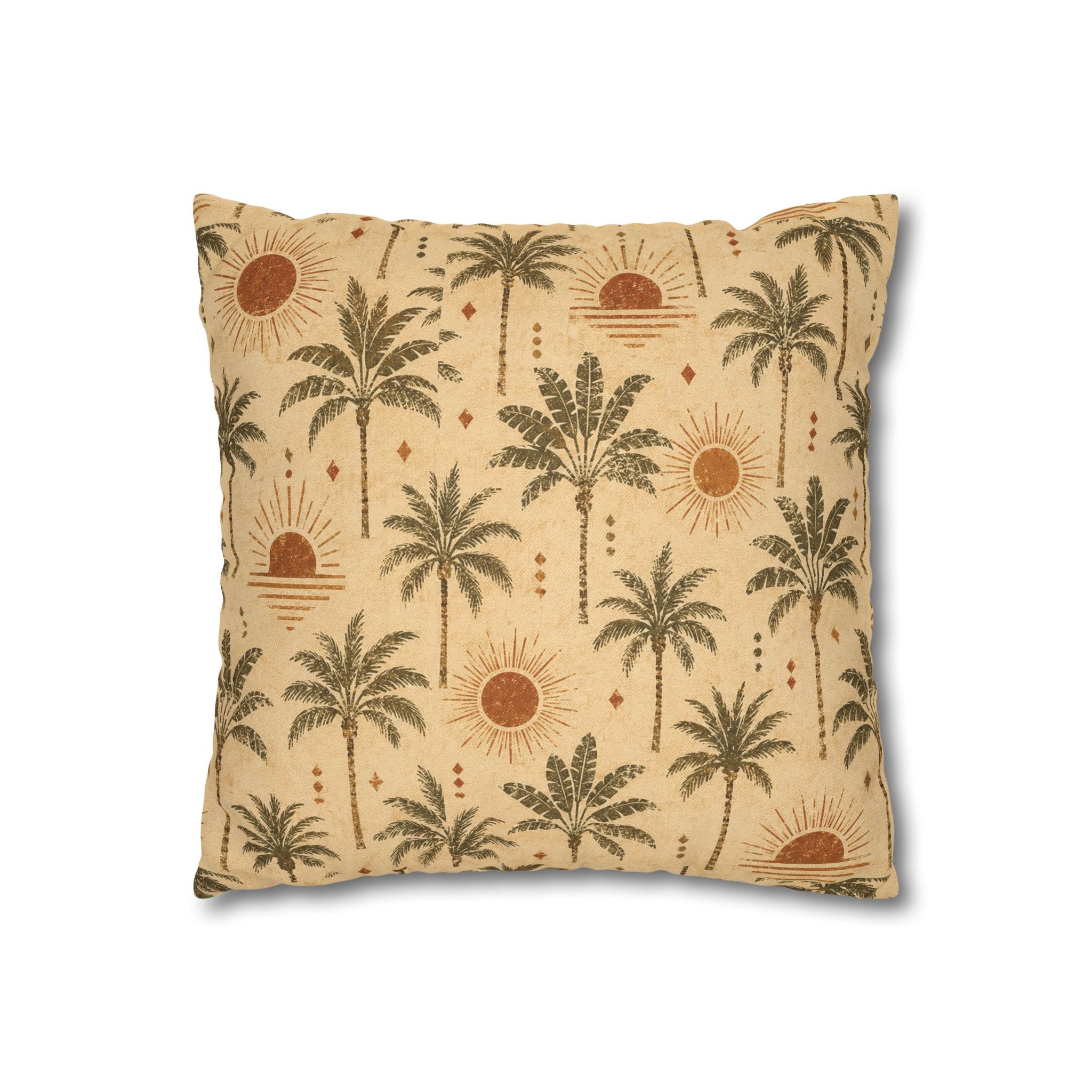 Tropical Palm Sunset Pillowcase — Boho Beach Decorative Throw Pillow Cover - Creations by Chris and Carlos