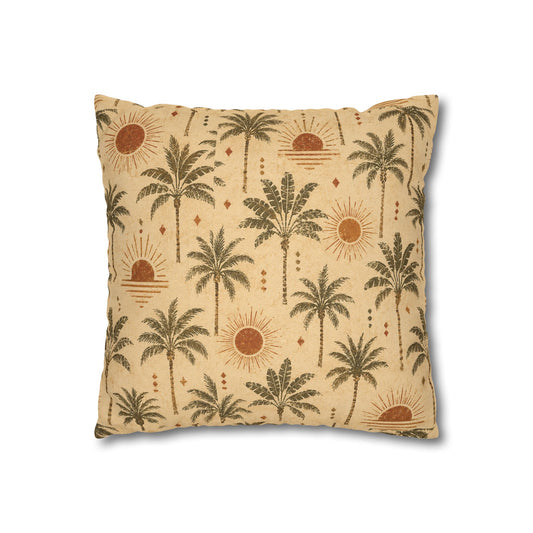 Tropical Palm Sunset Pillowcase — Boho Beach Decorative Throw Pillow Cover - Creations by Chris and Carlos