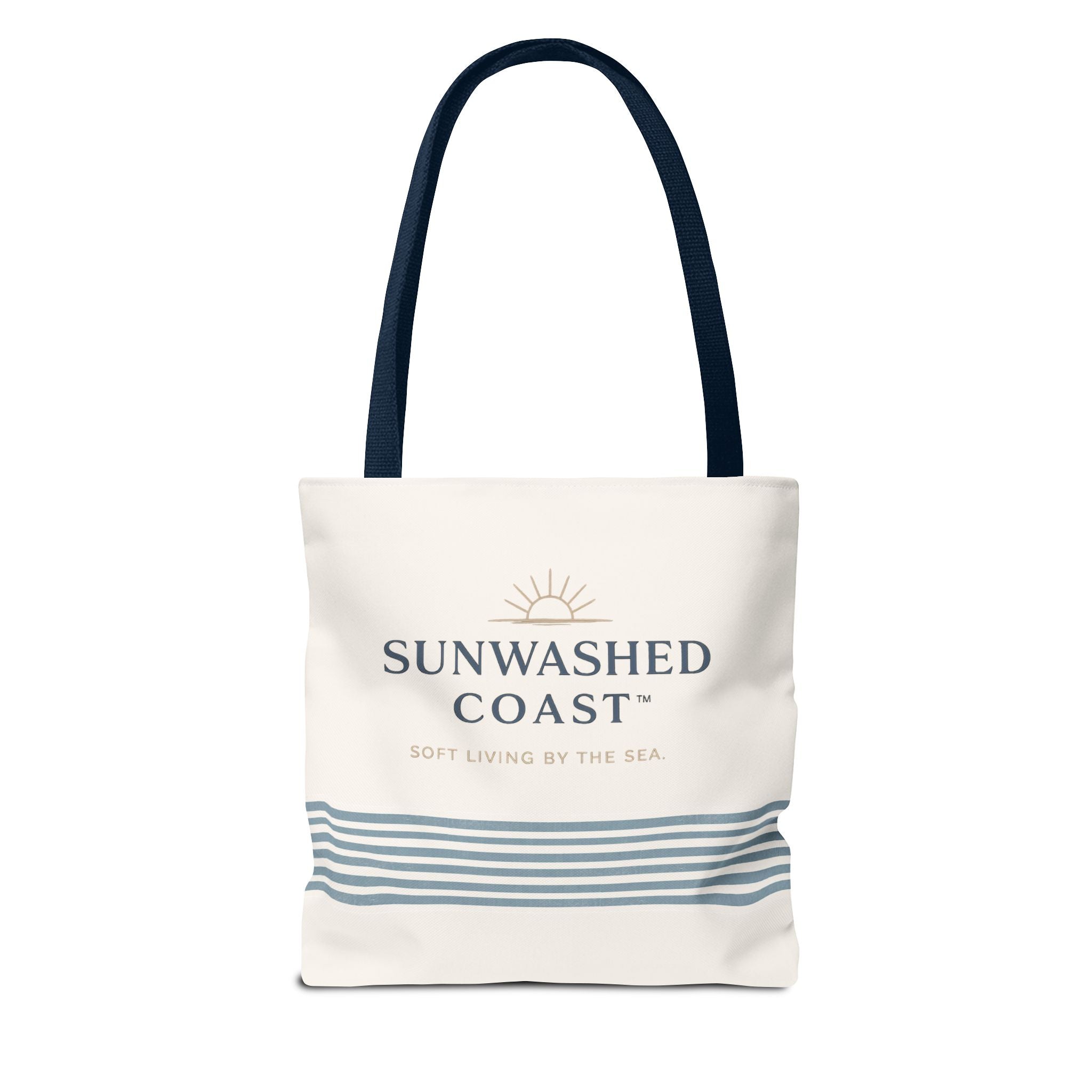 Sunwashed Coast Tote Bag – Coastal Striped Beach Canvas Tote (“Sunwashed Coast” Logo) - Creations by Chris and Carlos