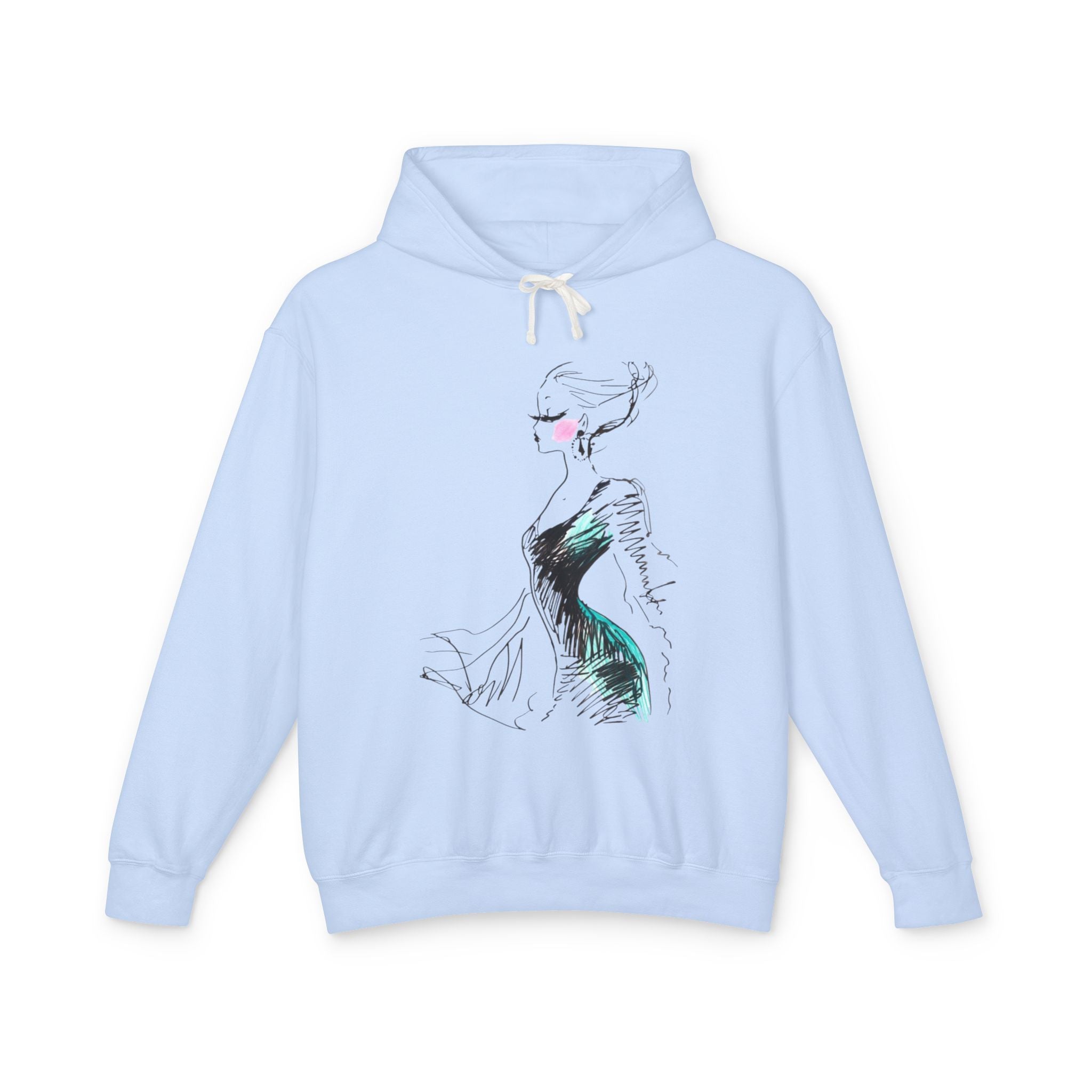 Fashion Sketch Hoodie — Elegant Brushstroke Dress Illustration - Creations by Chris and Carlos