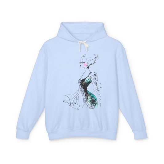 Fashion Sketch Hoodie — Elegant Brushstroke Dress Illustration - Creations by Chris and Carlos