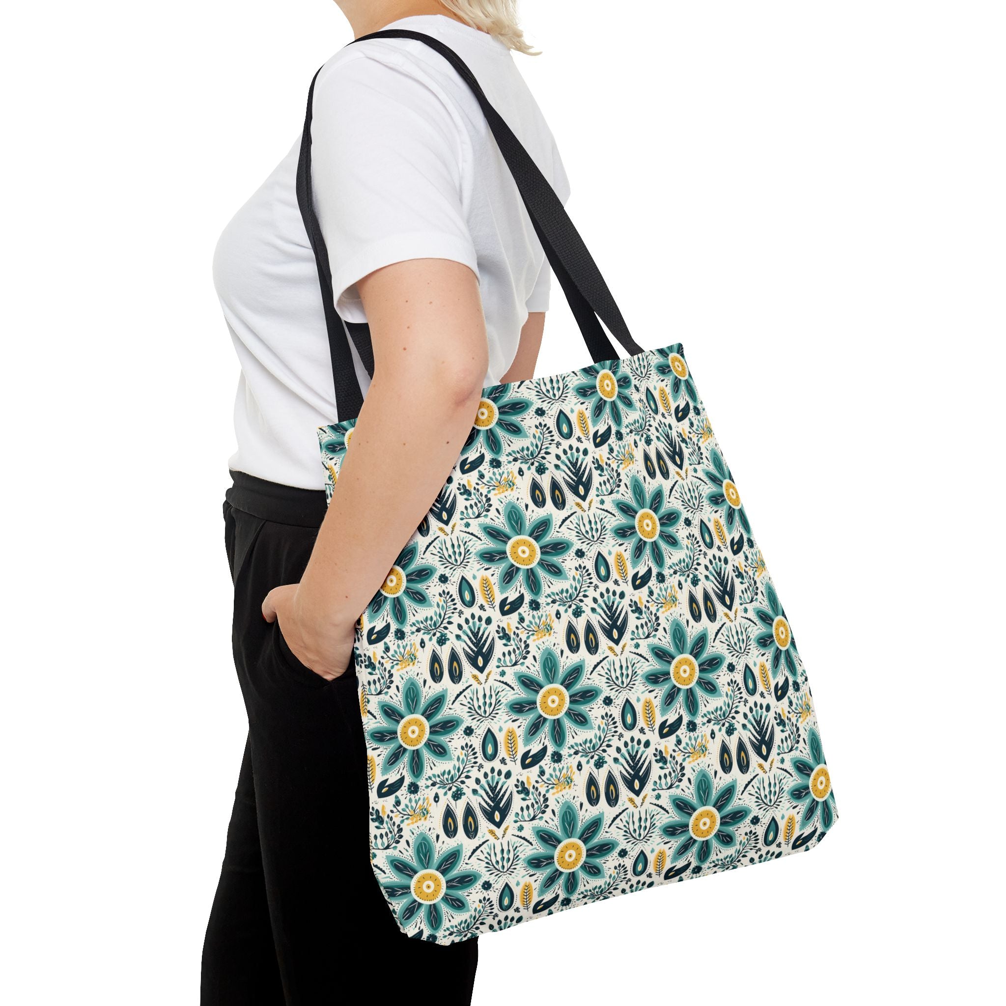 Sol y Alegría (Sun and Joy) Collection- Cactus Succulent Pattern Microfiber Blanket Soft Velveteen Throw for Home & Garden Lovers Floral Folk Art Tote Bag — Teal & Mustard All-Over Print - Creations by Chris and Carlos