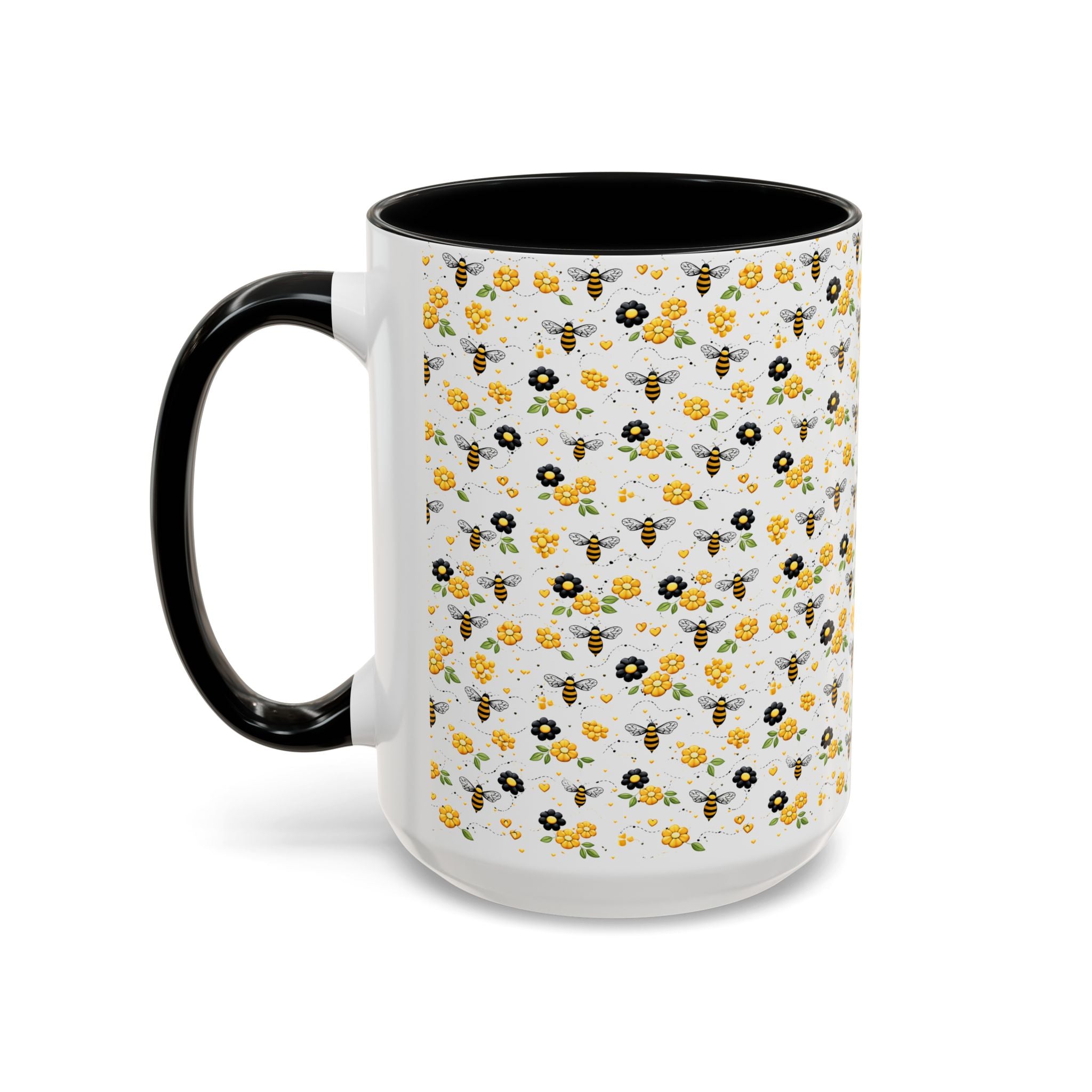 Bee & Yellow Floral Accent Coffee Mug – Cute Spring Floral Pattern (11/15oz) - Creations by Chris and Carlos