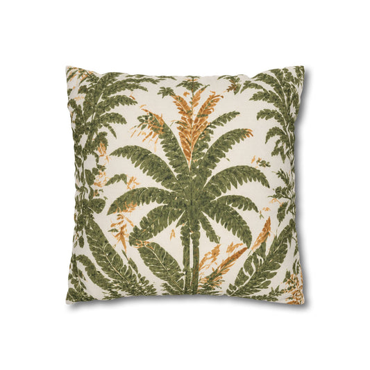 Palm Tree Decorative Pillowcase — Tropical Green Botanical Square Pillow - Creations by Chris and Carlos