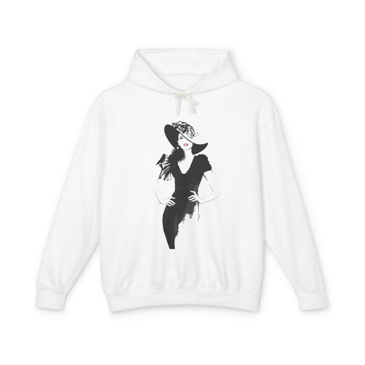 Retro Femme Fashion Hoodie — Vintage Black & White Glamour Illustration - Creations by Chris and Carlos