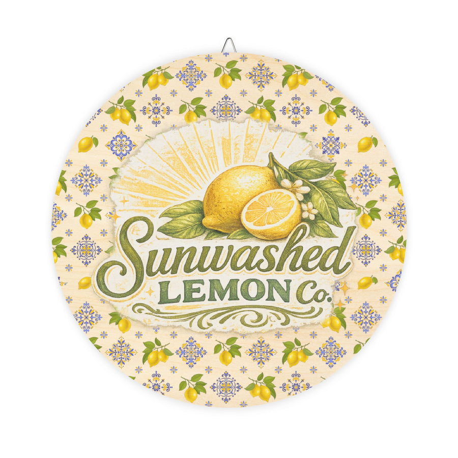 Sunwashed Lemon Co. Round Wood Sign – Vintage Citrus Kitchen Wall Décor