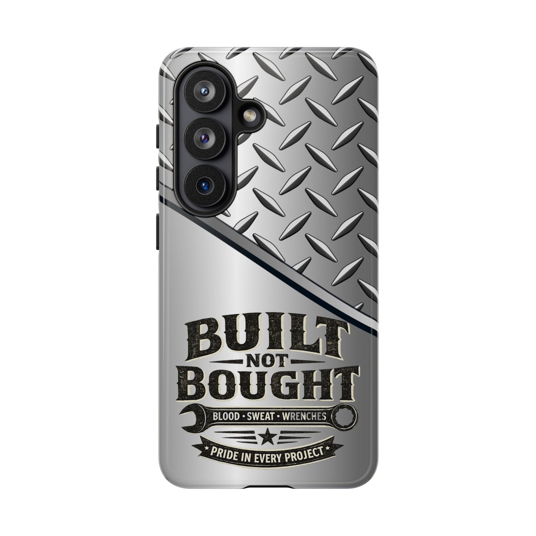 Built Not Bought Metal Diamond-Plate Phone Case — Rugged Tool Lover Gift - Creations by Chris and Carlos