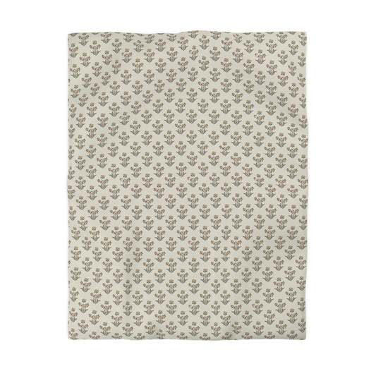 Neutral Floral Pattern Microfiber Duvet Cover — Minimal Boho Bedding - Creations by Chris and Carlos