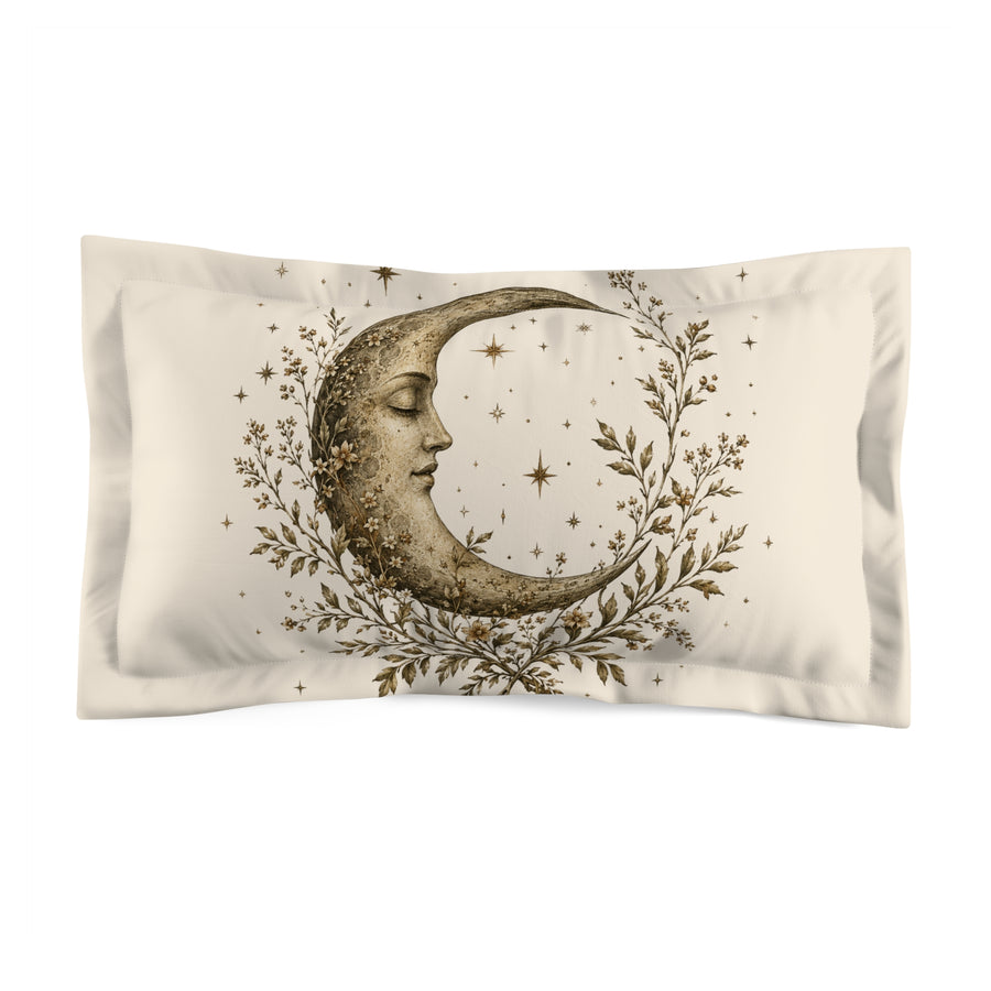 Moon Face Pillow Sham - Vintage Crescent Moon Floral Decorative Pillowcase Old Soul Hallow | Moon & Manor