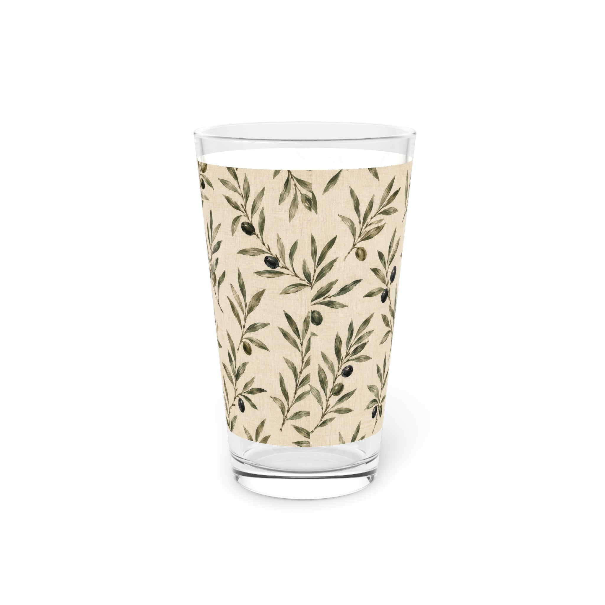 Olive Branch 16oz Pint Glass — Botanical Pattern Beer Glass - Creations by Chris and Carlos