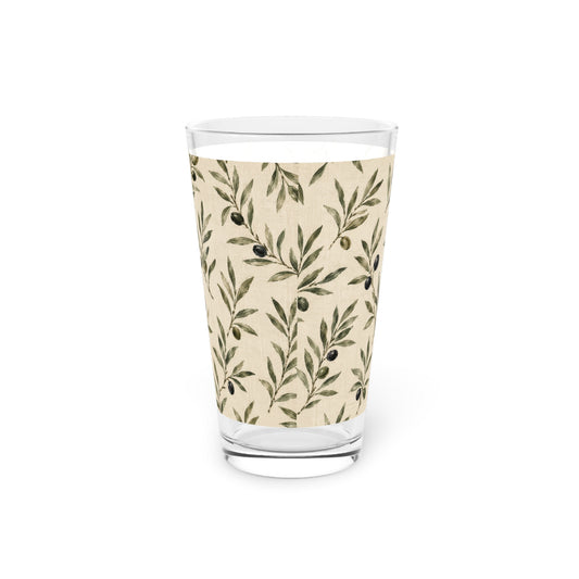 Olive Branch 16oz Pint Glass — Botanical Pattern Beer Glass - Creations by Chris and Carlos