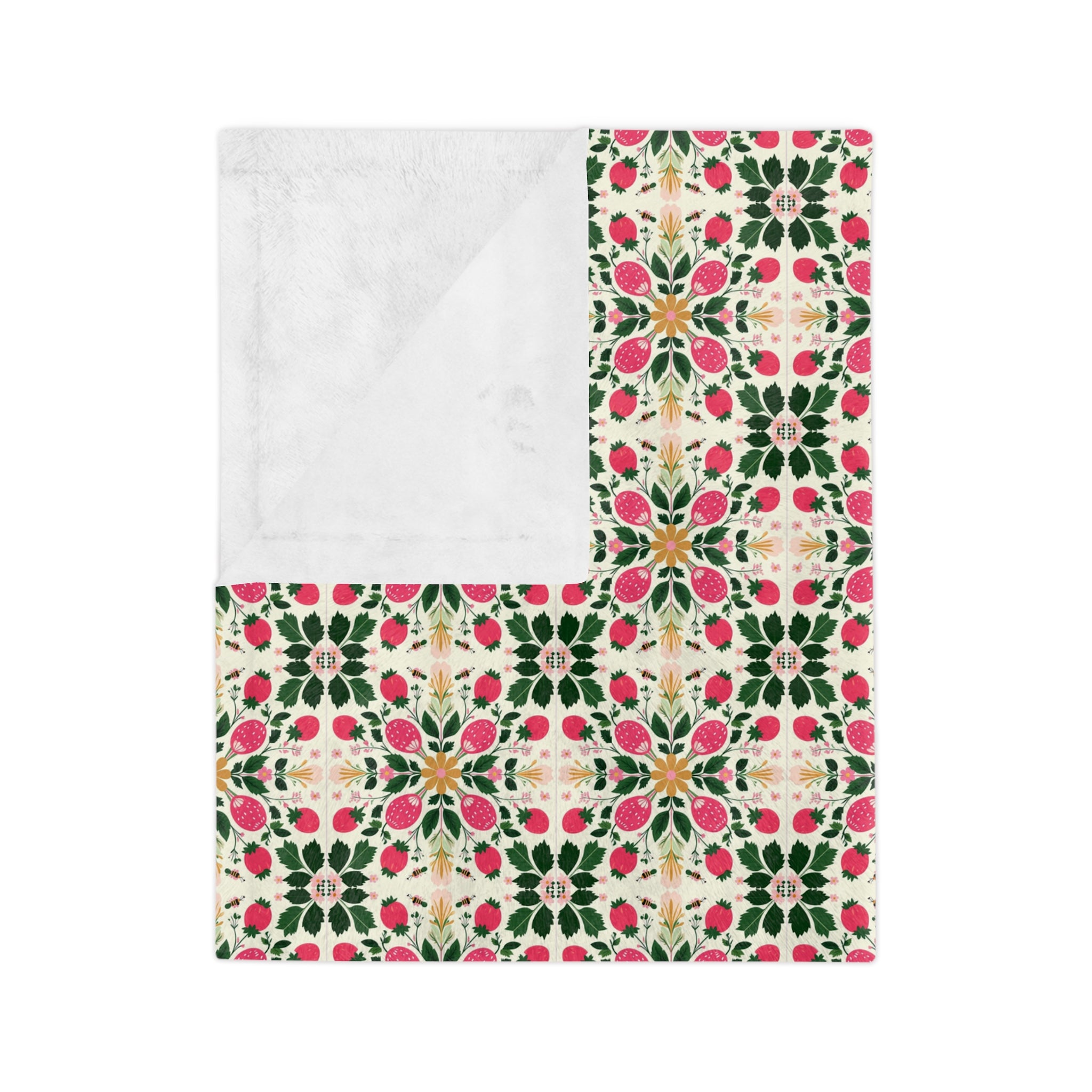Floral Kaleidoscope Velveteen Blanket – Pink Green Geometric Microfiber Throw - Creations by Chris and Carlos