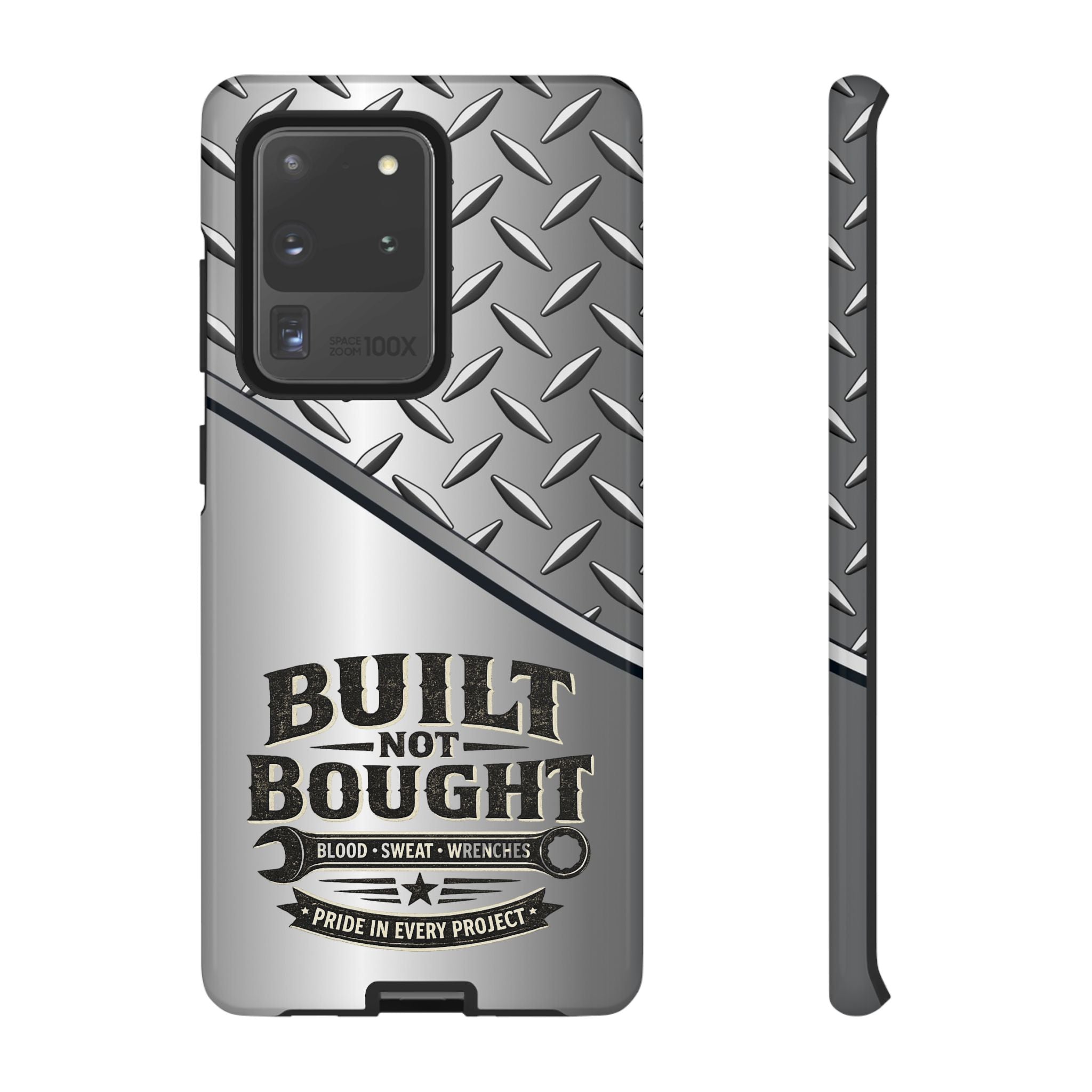 Built Not Bought Metal Diamond-Plate Phone Case — Rugged Tool Lover Gift - Creations by Chris and Carlos
