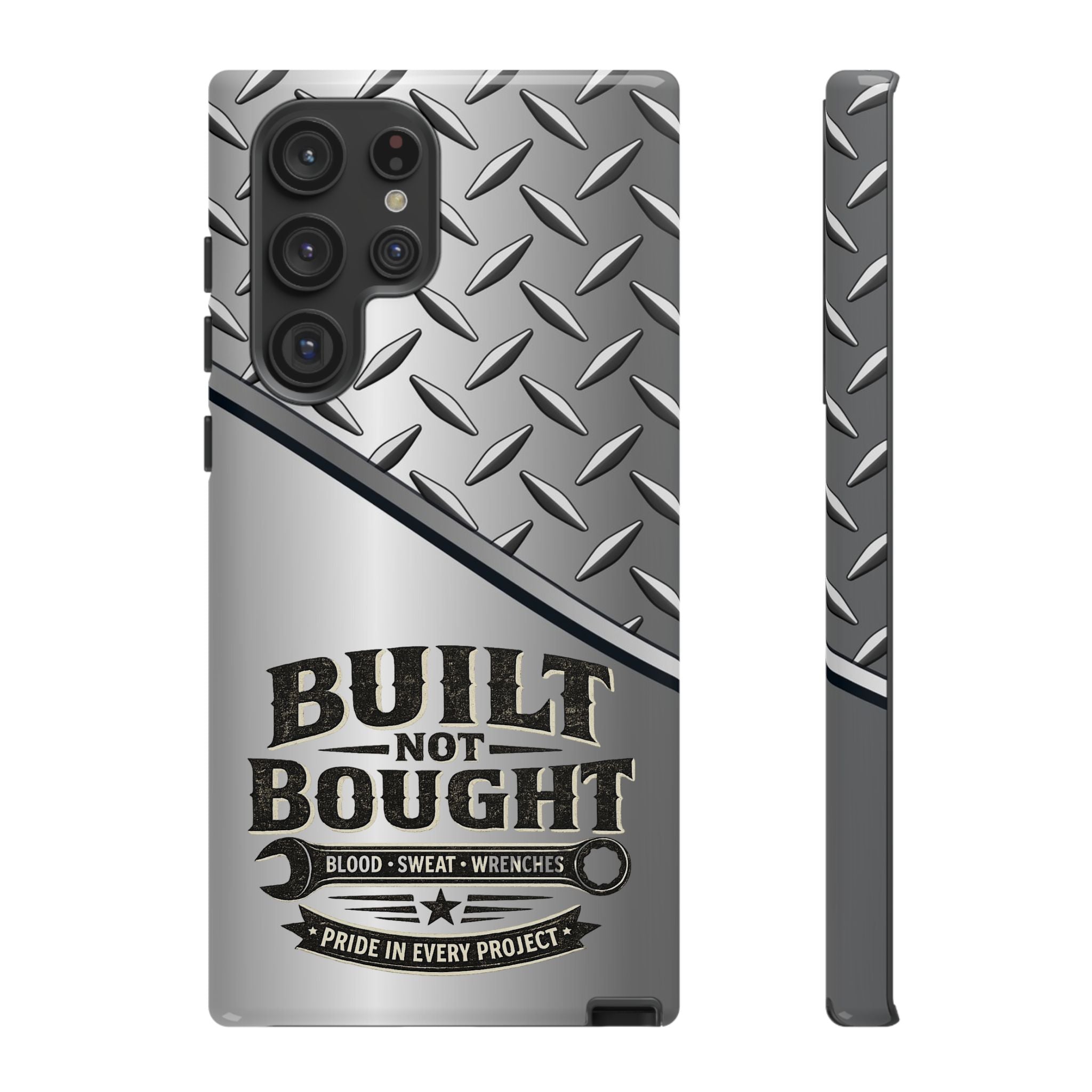 Built Not Bought Metal Diamond-Plate Phone Case — Rugged Tool Lover Gift - Creations by Chris and Carlos