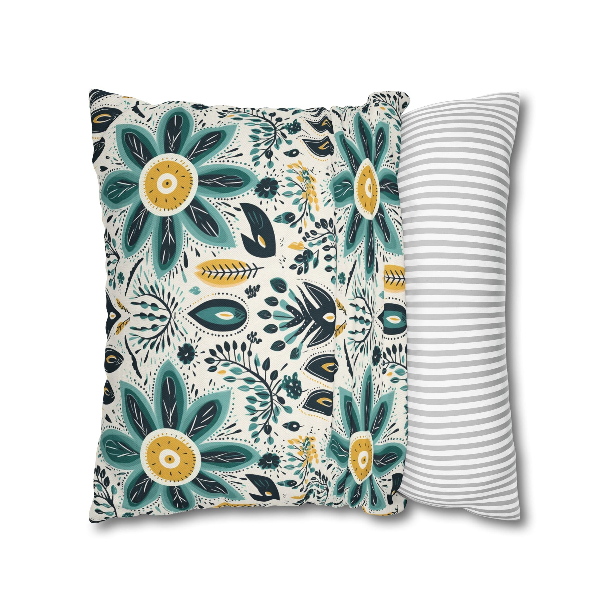 Sol y Alegría (Sun and Joy) Collection- Cactus Succulent Pattern Microfiber Blanket Soft Velveteen Throw for Home & Garden LoversFloral Folk-Pattern Square Pillowcase — Teal & Mustard Decorative Throw Pillow Cover - Creations by Chris and Carlos